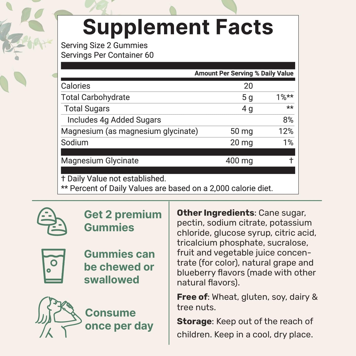 Micro Ingredients Magnesium Glycinate 400mg Gummies, 120 Count