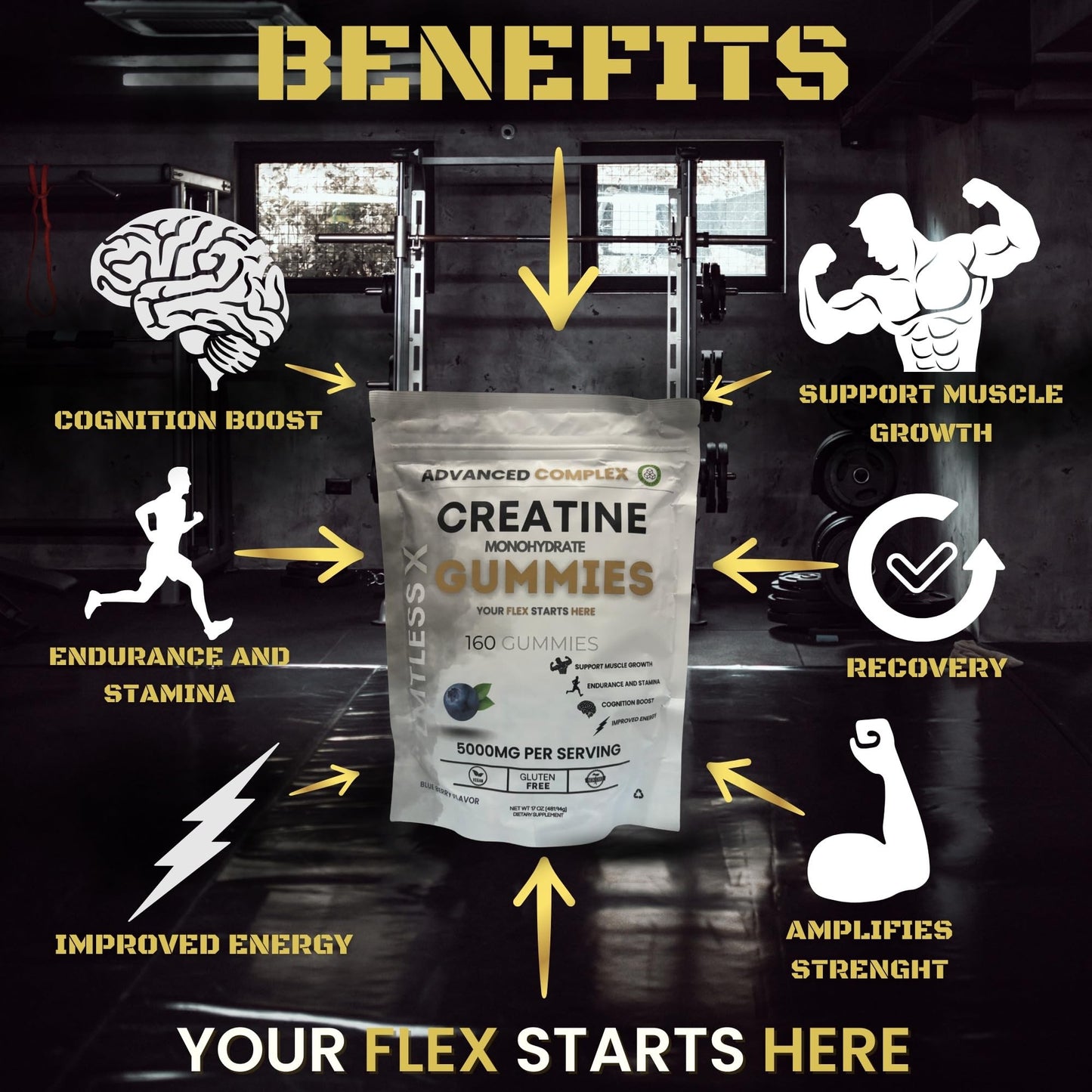 LMTLESS X Creatine Gummies Monohydrate with B12 160 Gummies