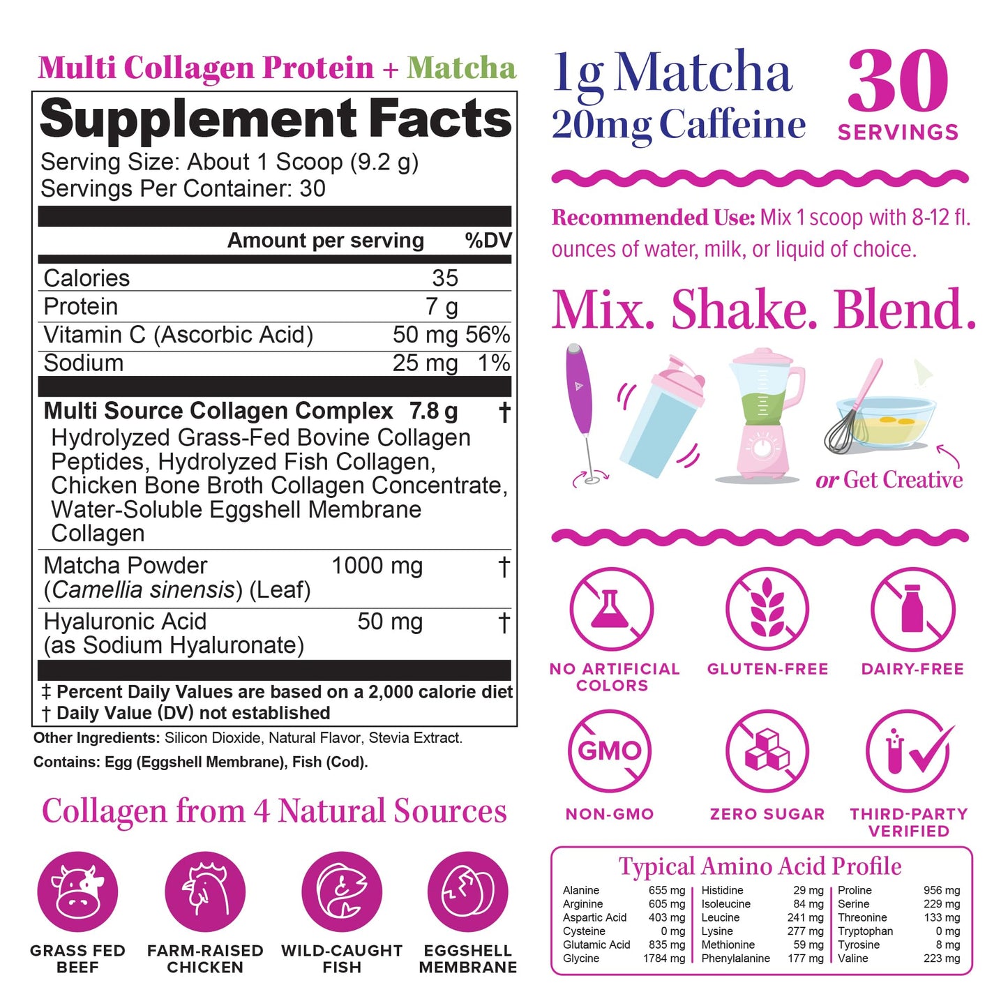 Vitauthority Multi Collagen Protein Powder, Types I II III V & X, Vitamin C & Hyaluronic Acid, Matcha Flavor, 9.7 oz, 30 Servings