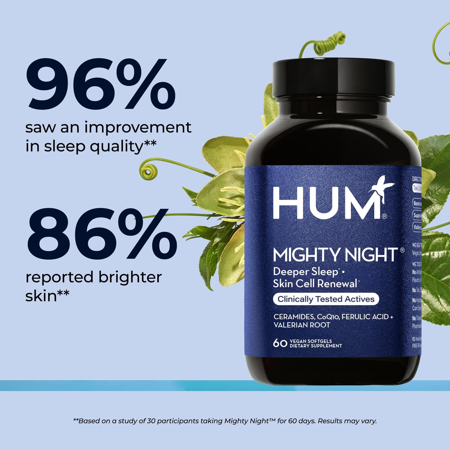 HUM Mighty Night Nighttime Sleep Supplement Softgels, 60 Count