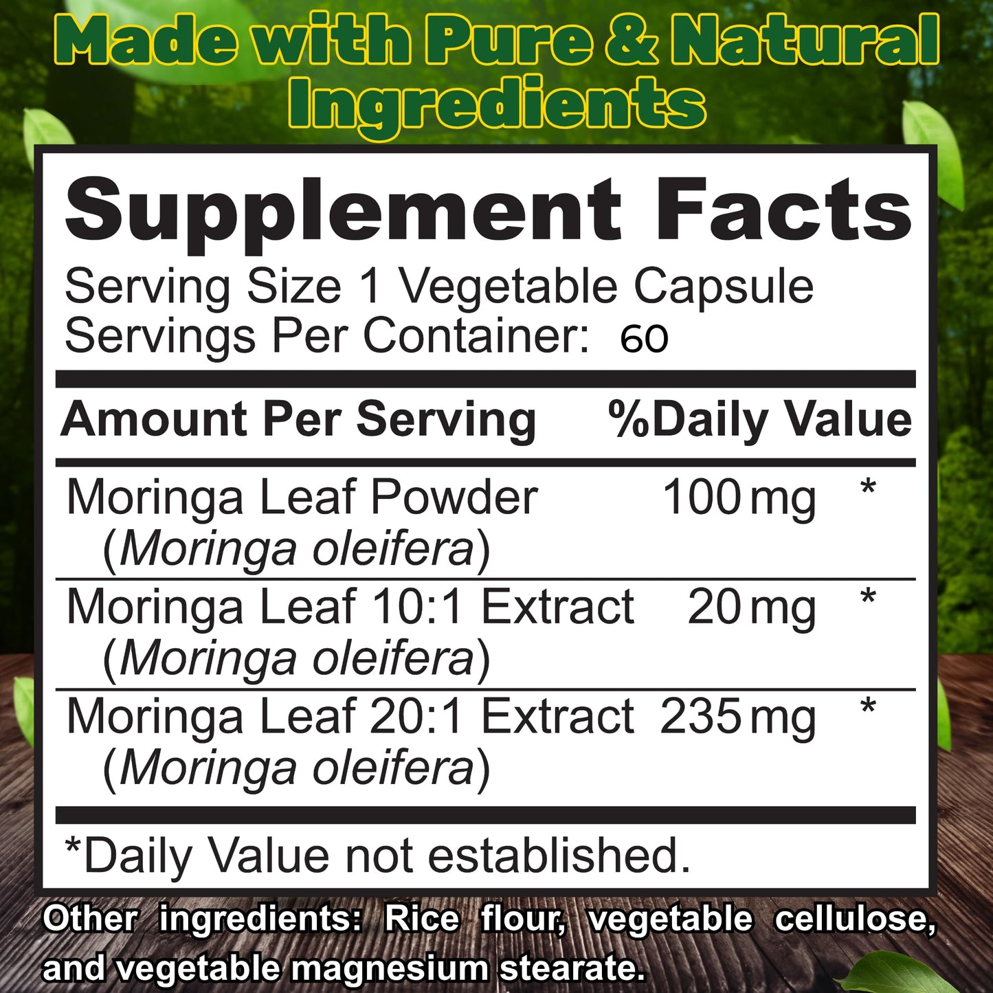 SALEEMI Moringa Capsules – Premium Moringa Oleifera Leaf & Seed Extract, Green Superfood for Energy, Immunity & Vitality, Plant-Based & Non-GMO, 60 Vegan Capsules