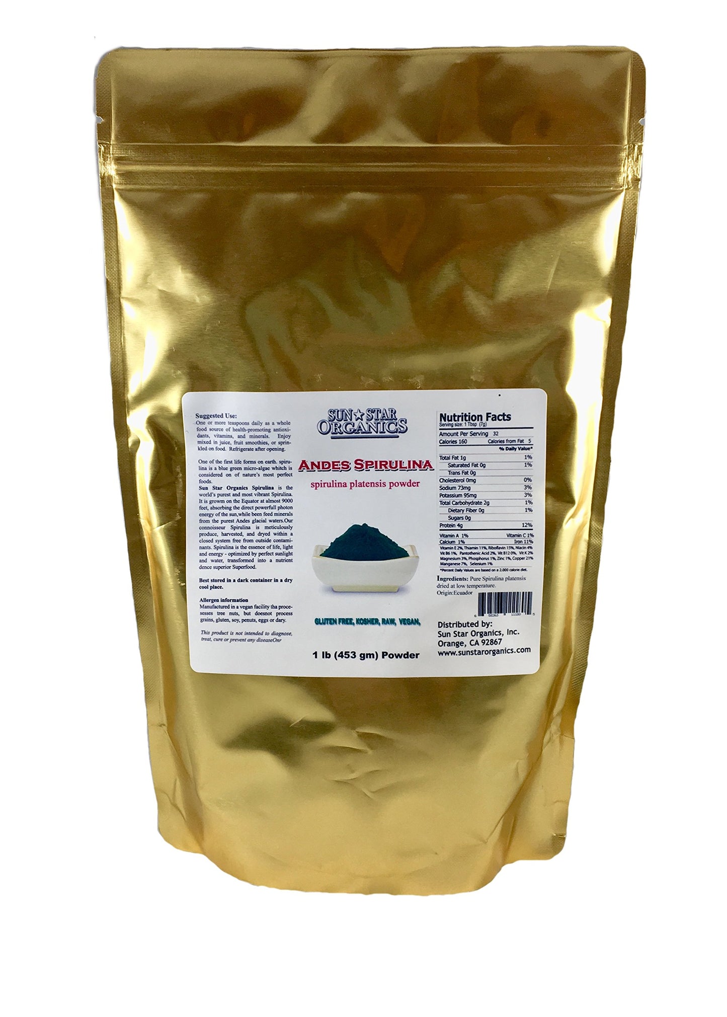 Sun Star Organics Spirulina Green Superfood Powder 16 Ounce