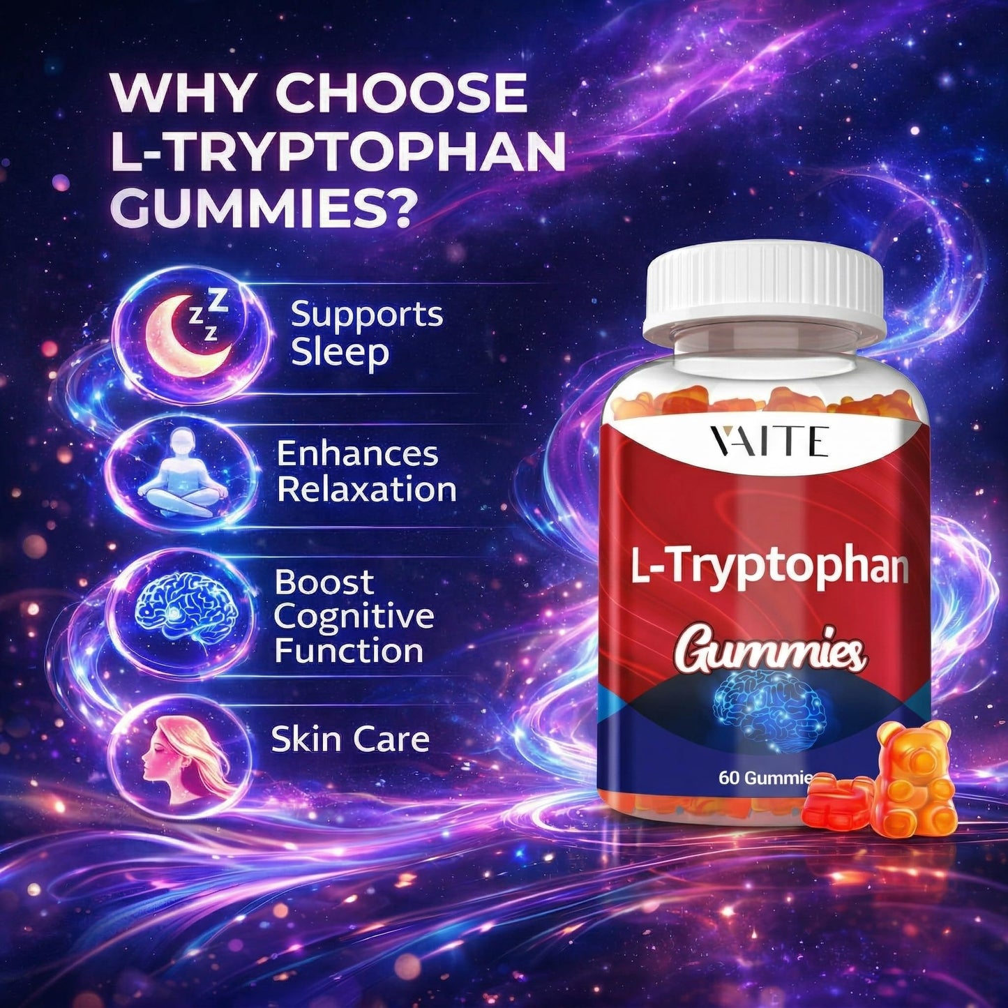 VAITE L-Tryptophan 1000mg Gummies, 60 Count