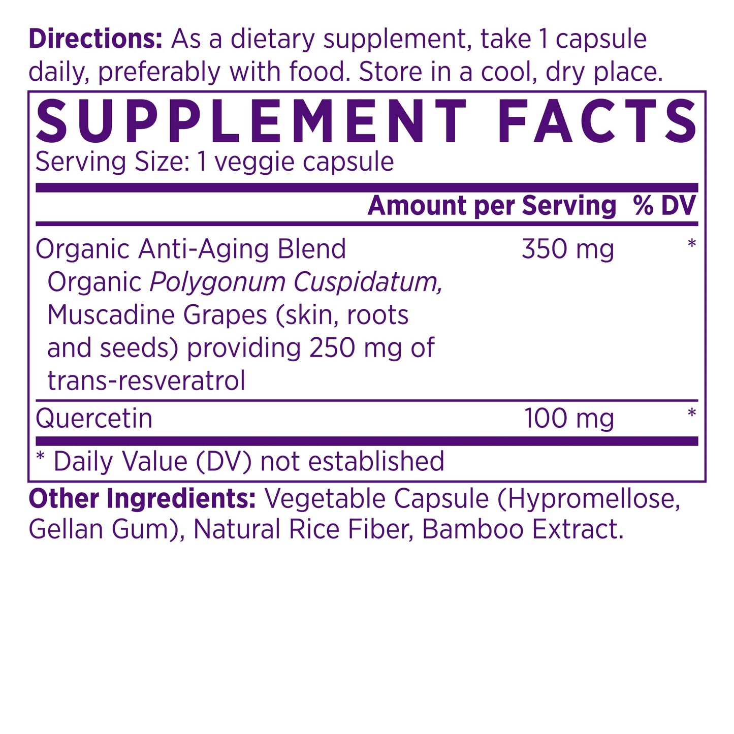 NAOMI Organic Resveratrol 250mg + Quercetin Trans-Resveratrol from Organic Sources, Non-GMO, Vegan Capsules, 60 Count