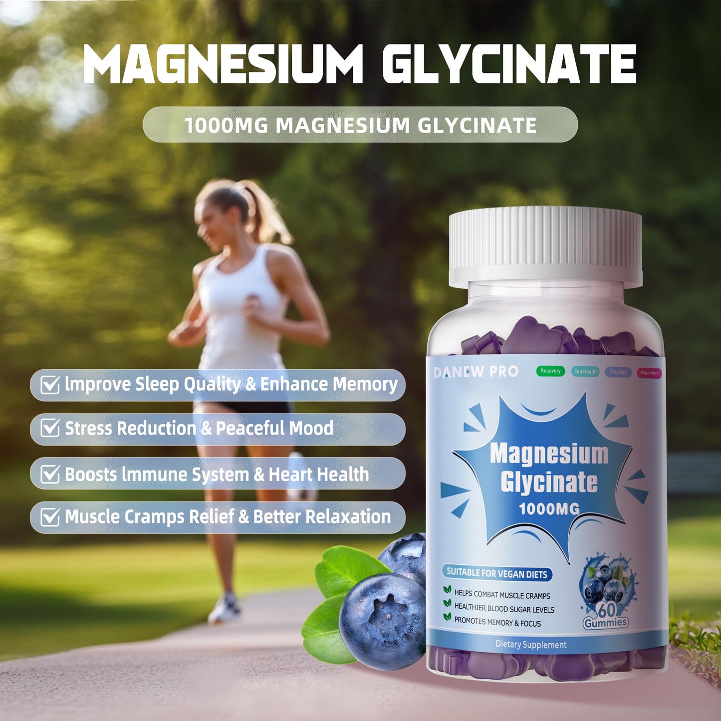 DANEW Pro Magnesium Glycinate Gummies 1000mg, 60 Count