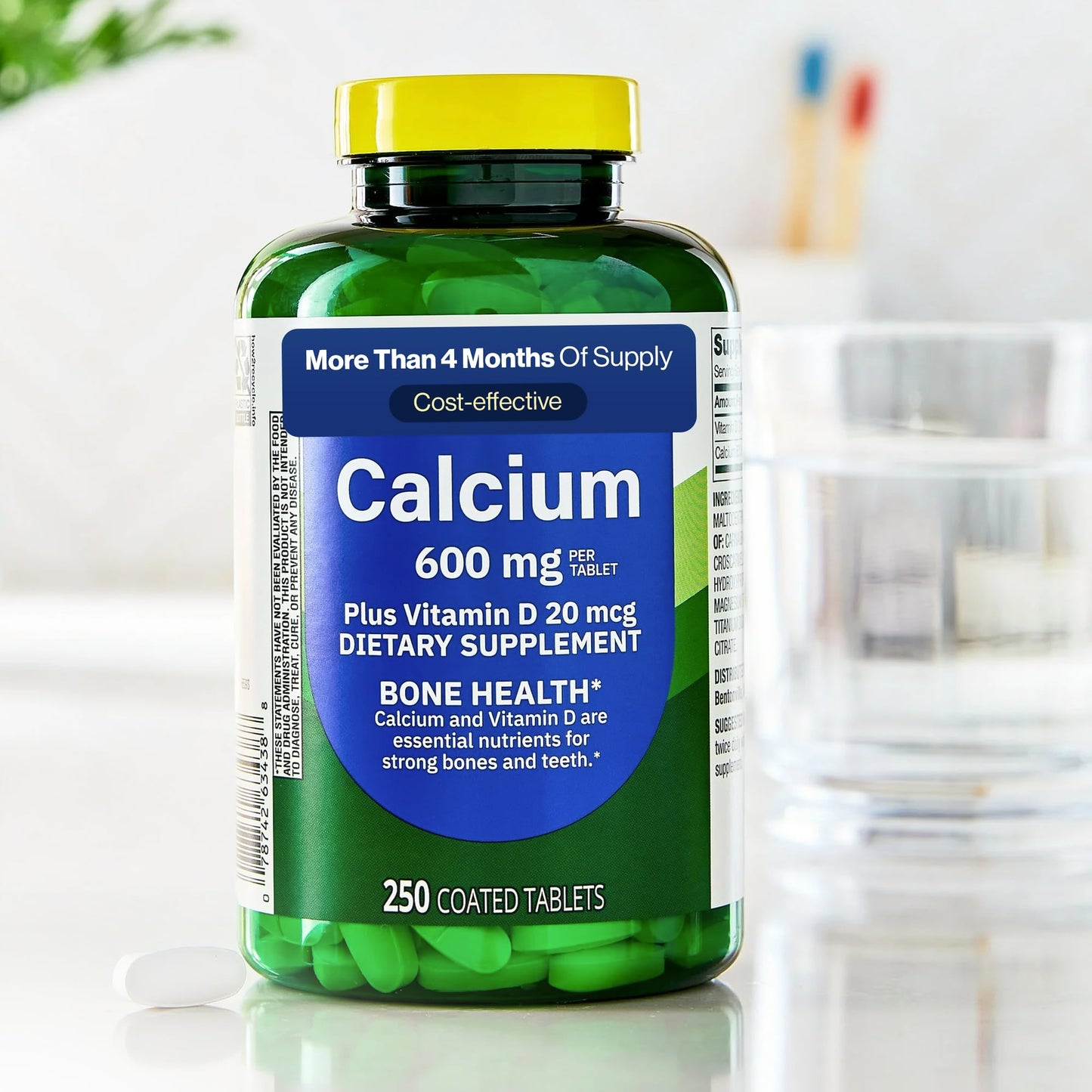 Generic Spring Valley Calcium Plus Vitamin D Tablets Dietary Supplement, Calcium 600 mg, Vitamin D 20 mcg, 250 Count