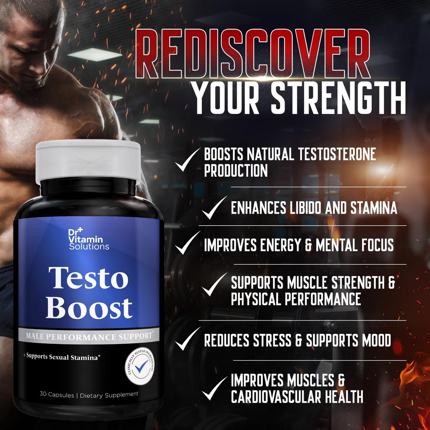 DR VITAMIN SOLUTIONS Testosterone Booster Capsules, 30 Count