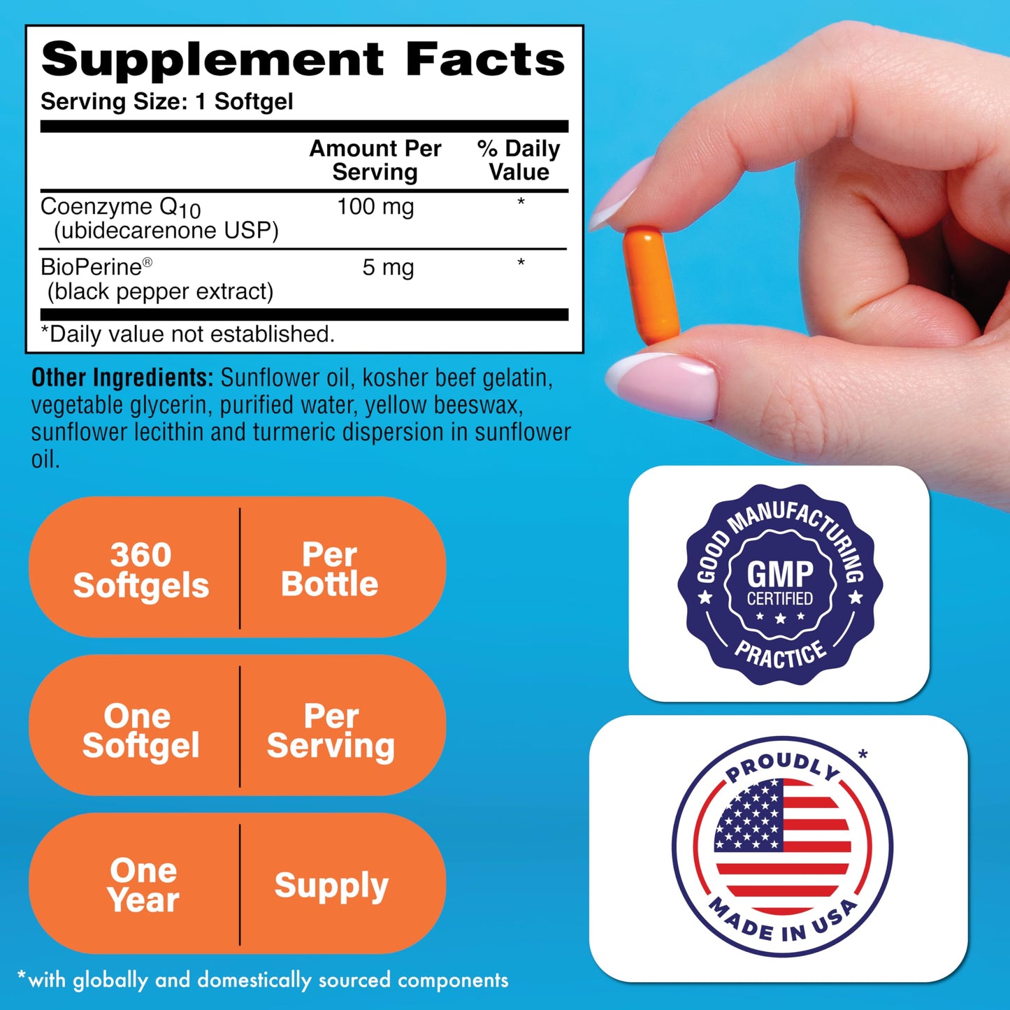 Health Thru Nutrition CoQ-10 100mg with BioPerine Softgels, 360 Softgels