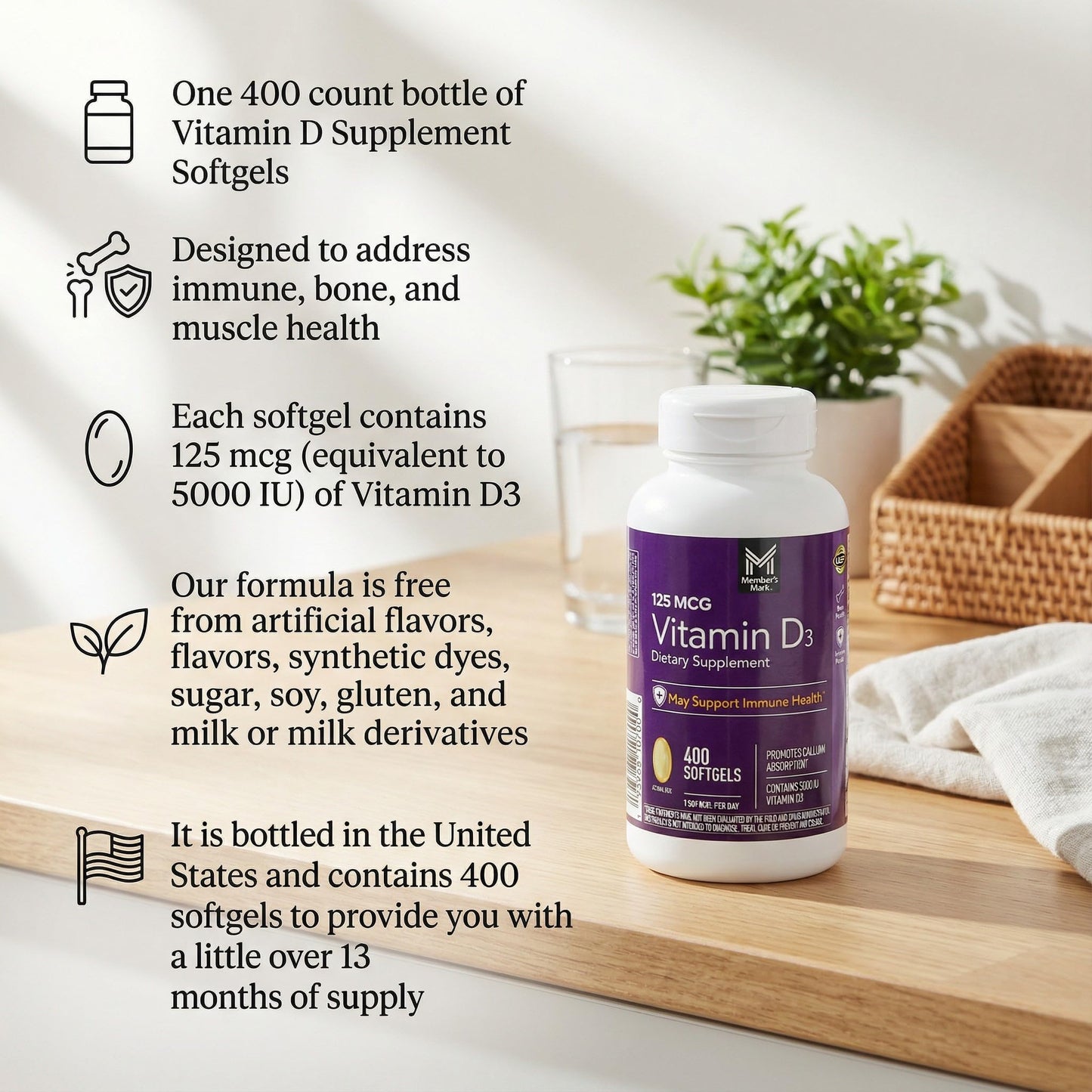 Generic Vitamin D3 125 mcg (5000 IU) Softgels 400 Count