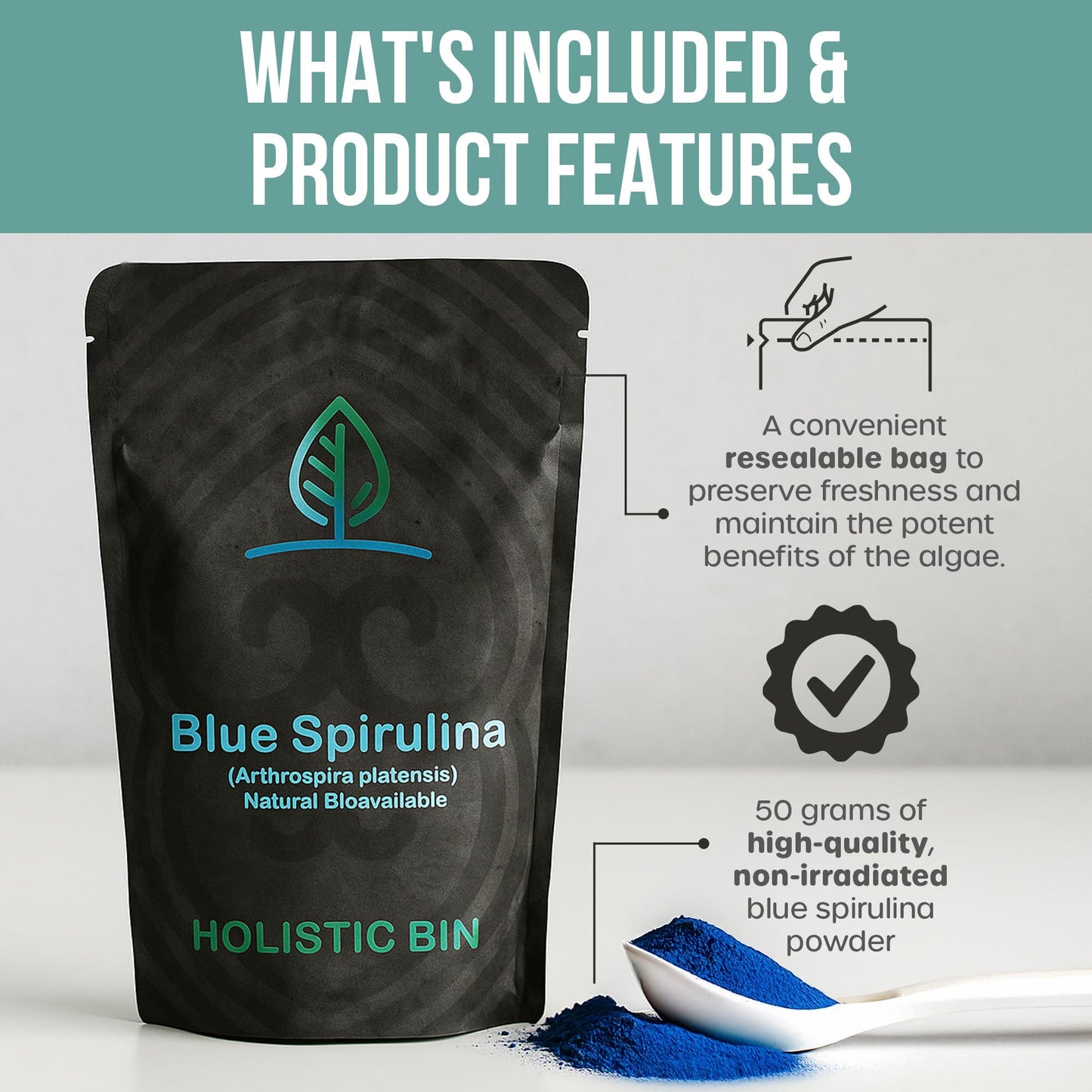Holistic Bin Blue Spirulina Powder 1.7637 oz