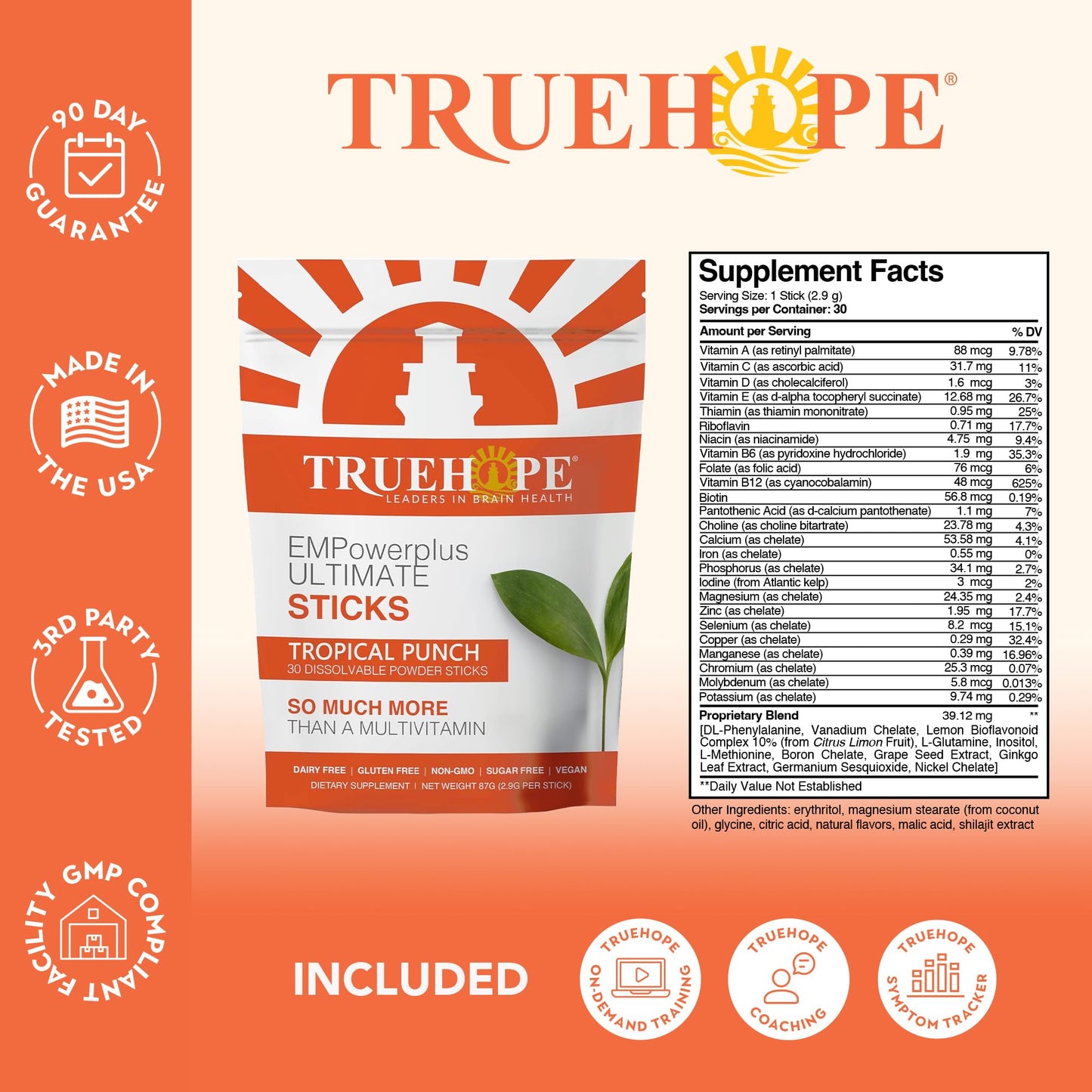 Truehope Multivitamin Nootropic Pouches with Inositol EMPowerplus Ultimate Sticks Powder, 30 Count