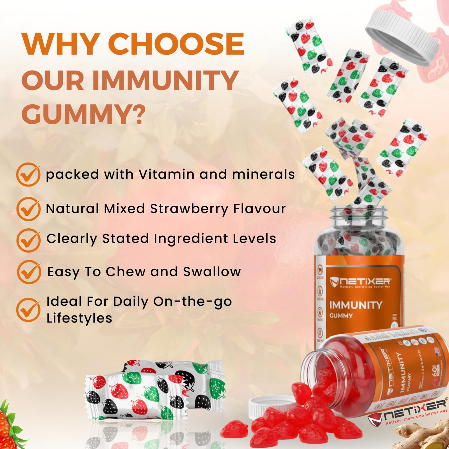 nETiXER Immunity Gummies, 60 Count