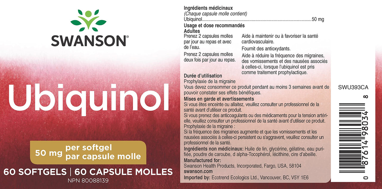 Swanson Ubiquinol 50 mg Softgels, 60 Count