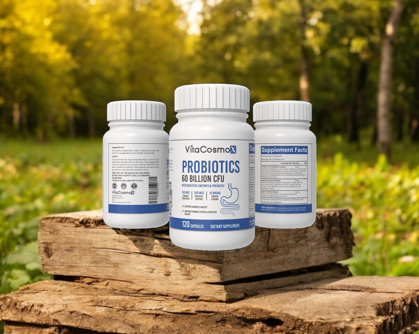 VitaCosmoX Probiotic 60 Billion CFU with Prebiotics and Enzymes, Capsule, 1 Count, 100% Vegetarian, Non-GMO & Gluten Free
