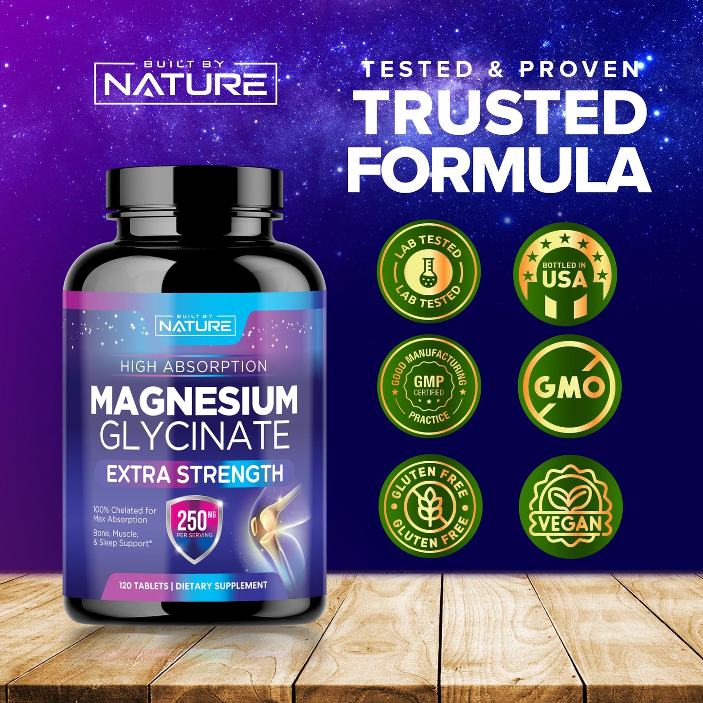 Built by Nature Magnesium Glycinate 250mg Tablet, 120 Tablets