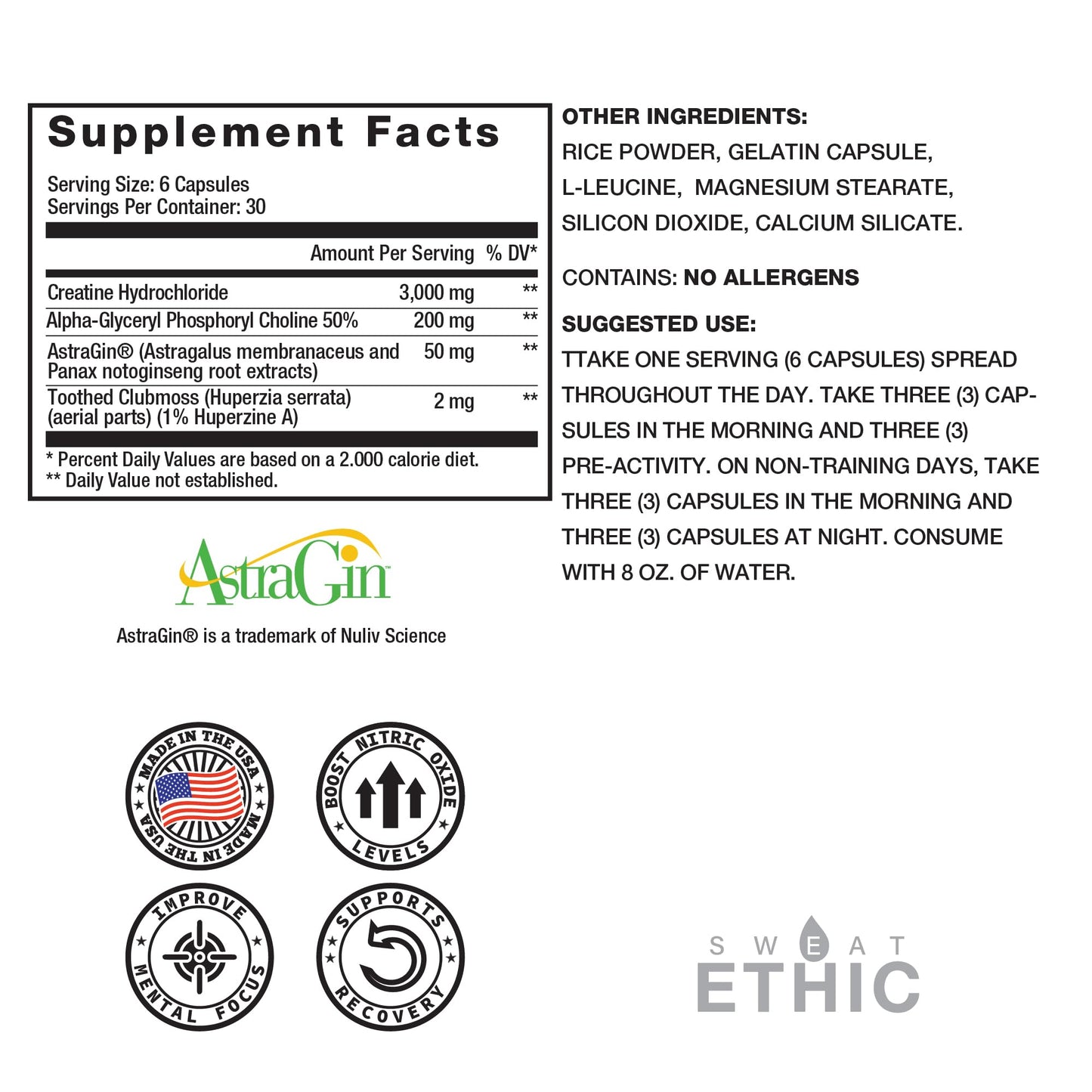 Sweat Ethic Create’d Creatine and Adaptogens Powder, 8 Ounce