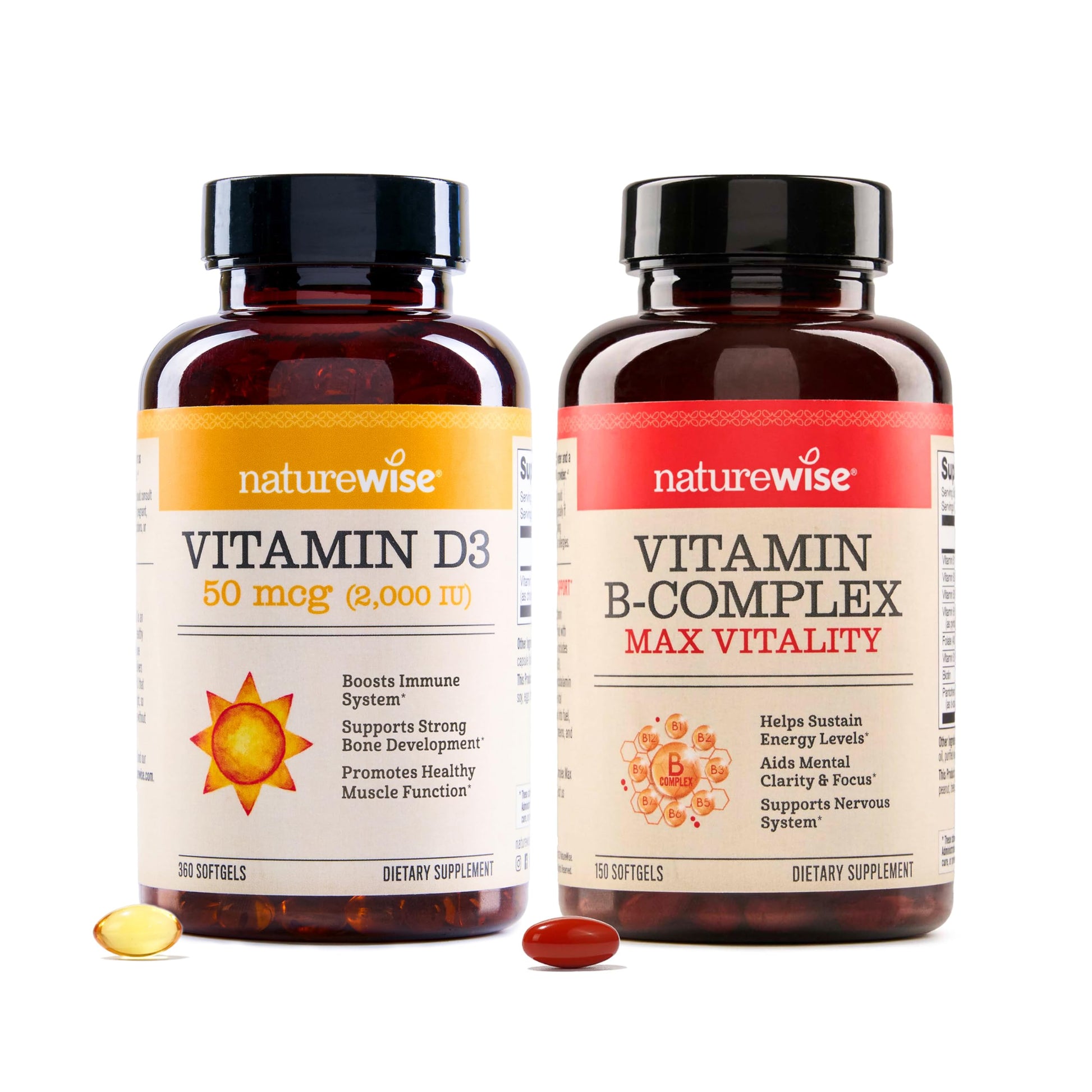 NatureWise Vitamin D3 2000iu 360 Count and Vitamin B Complex 150 Softgels