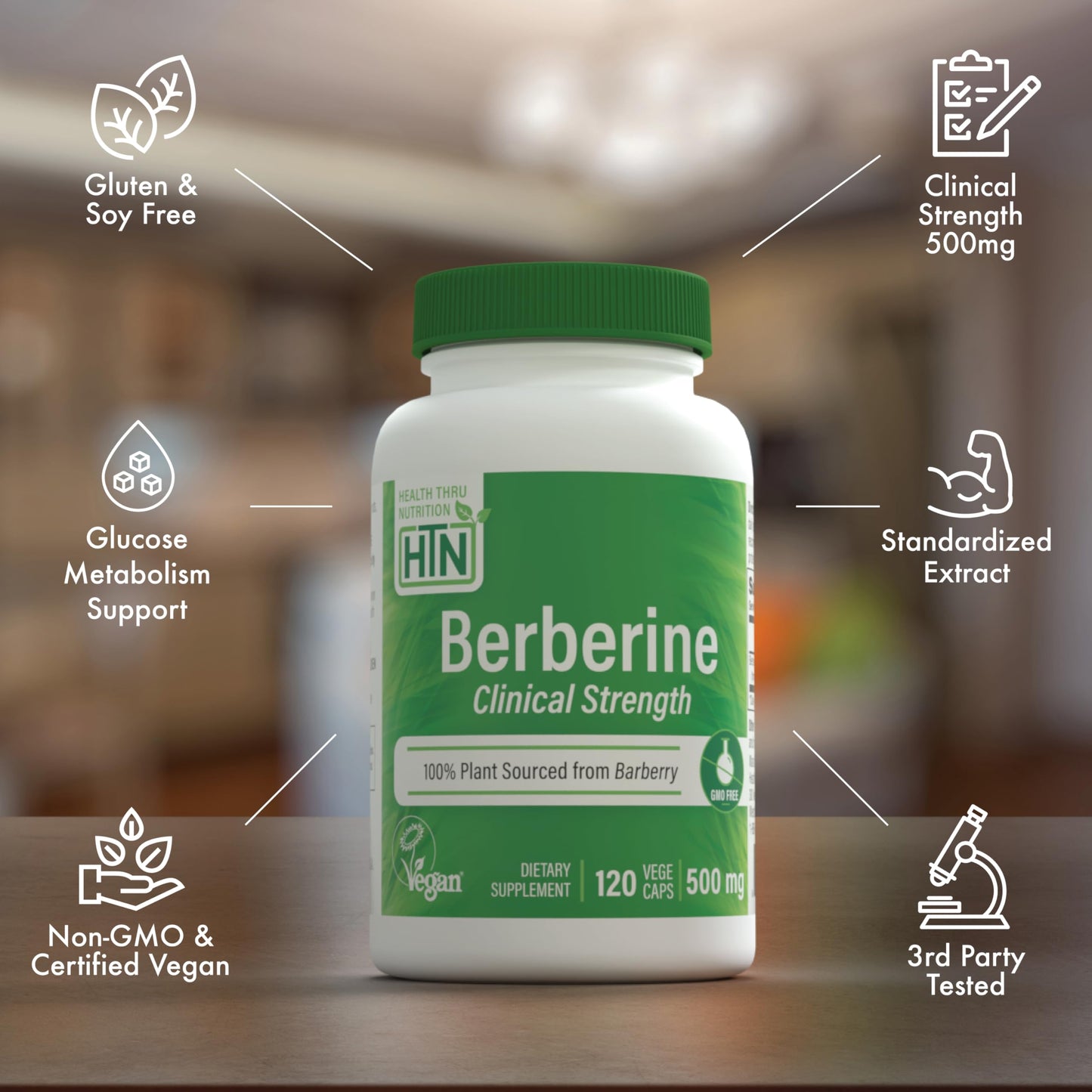 Health Thru Nutrition Berberine HCl 500mg Capsule, 120 Count