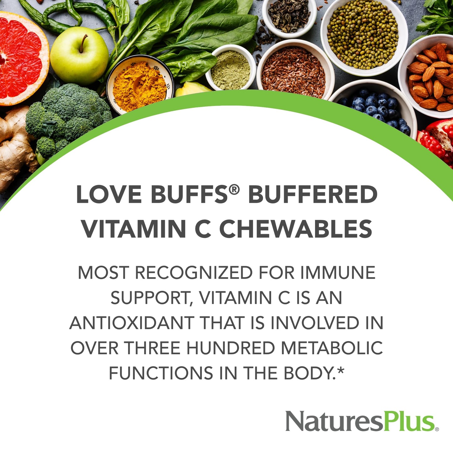 NaturesPlus Love Buffs 250mg Buffered Vitamin C Complex Tablets, 90 Count