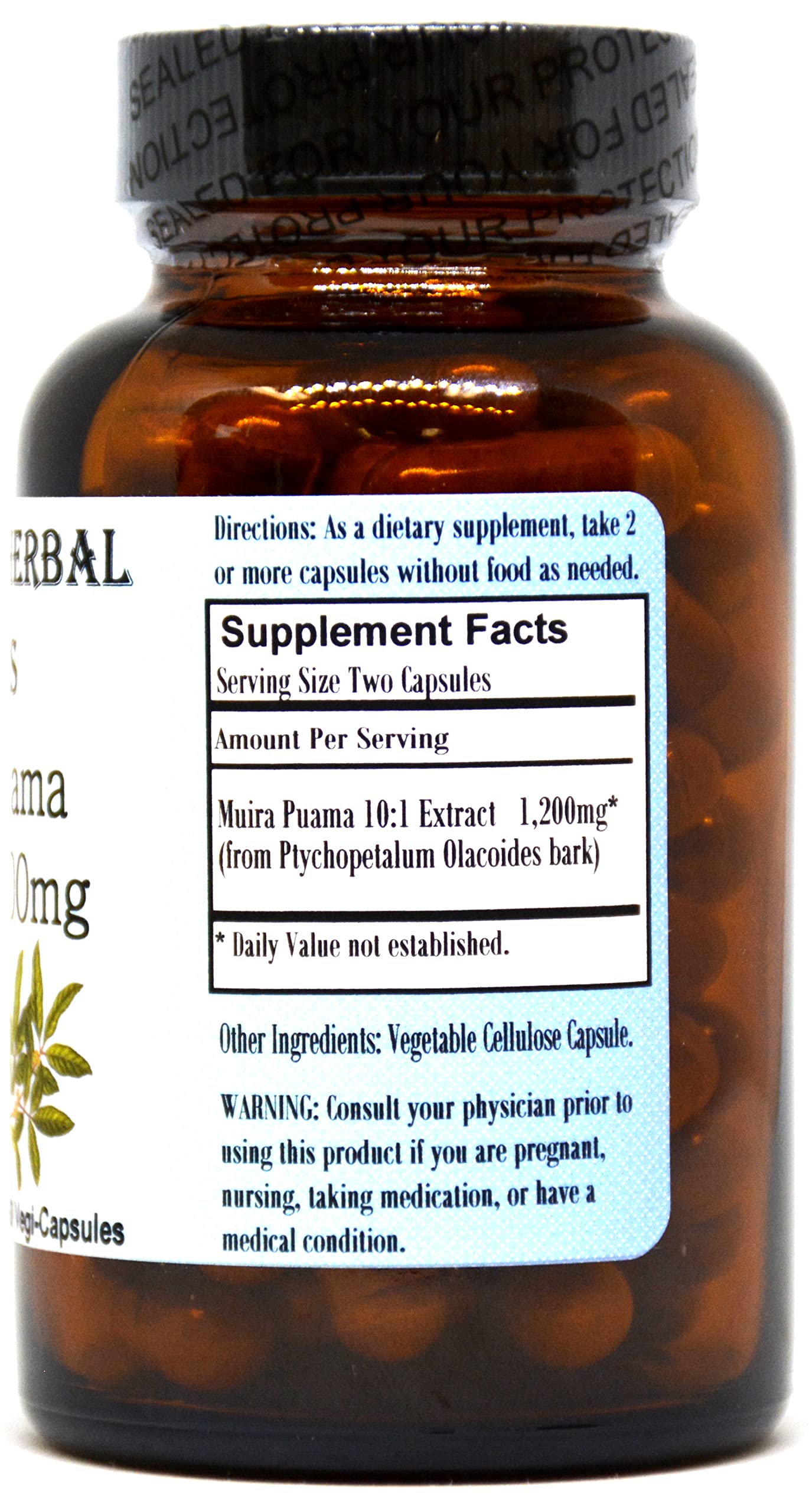 Barlowe's Herbal Elixirs Muira Puama 10:1 Extract 600mg Per Capsule, 60 Vegan Capsules