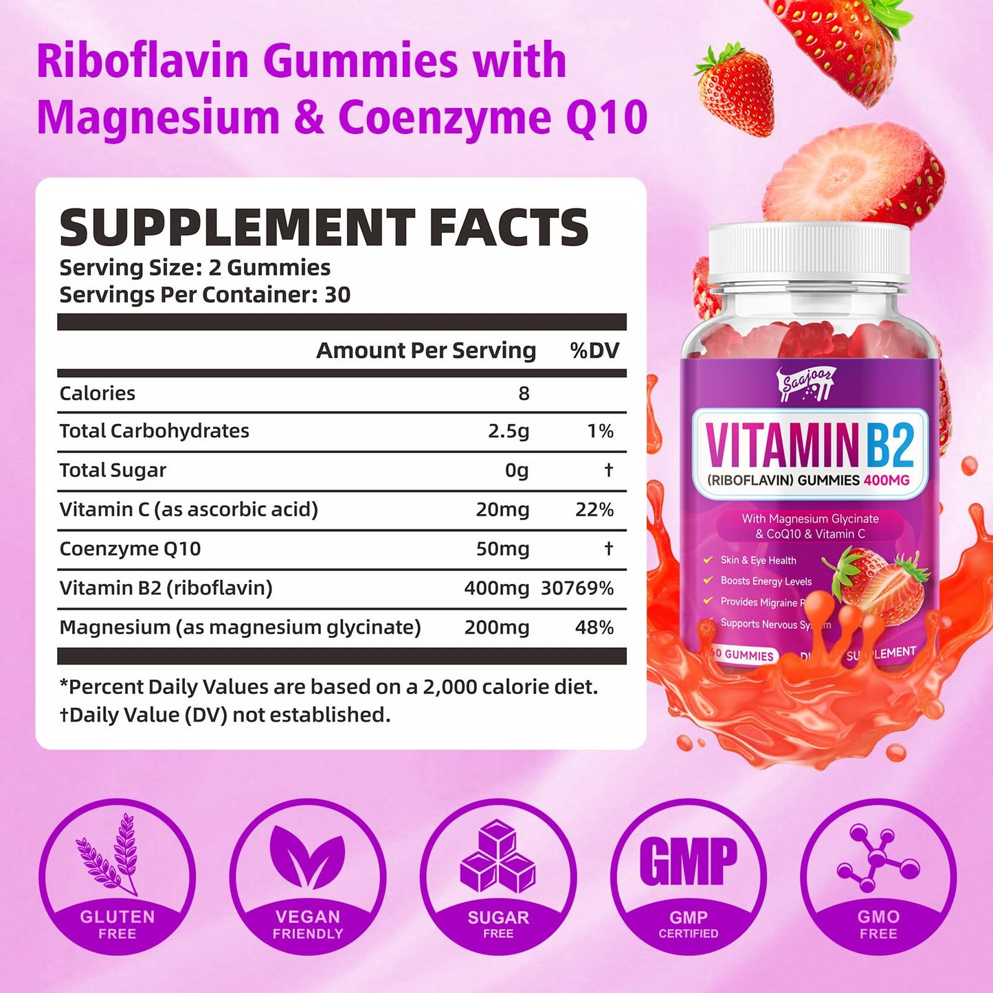 Saajoor Vitamin B2 Gummies, 2-Pack