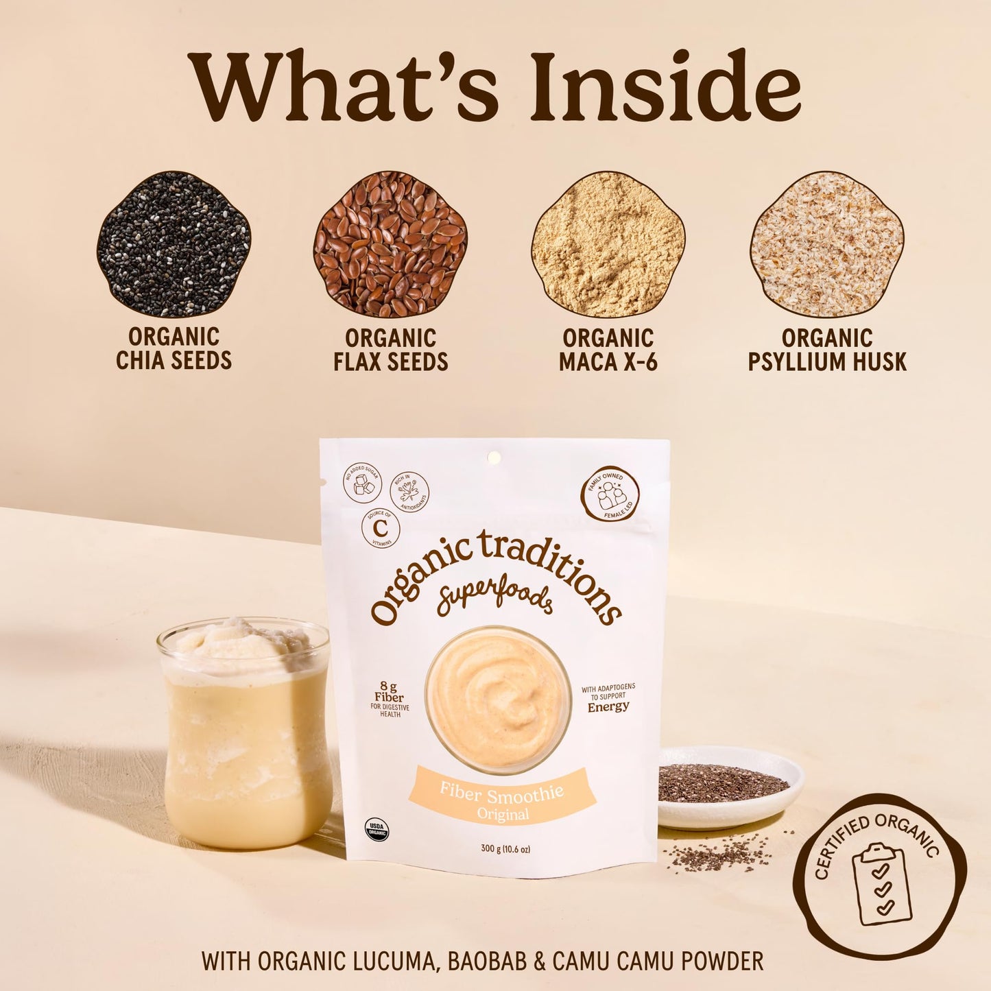 Organic Traditions Fiber Smoothie Original Powder 10.6 oz