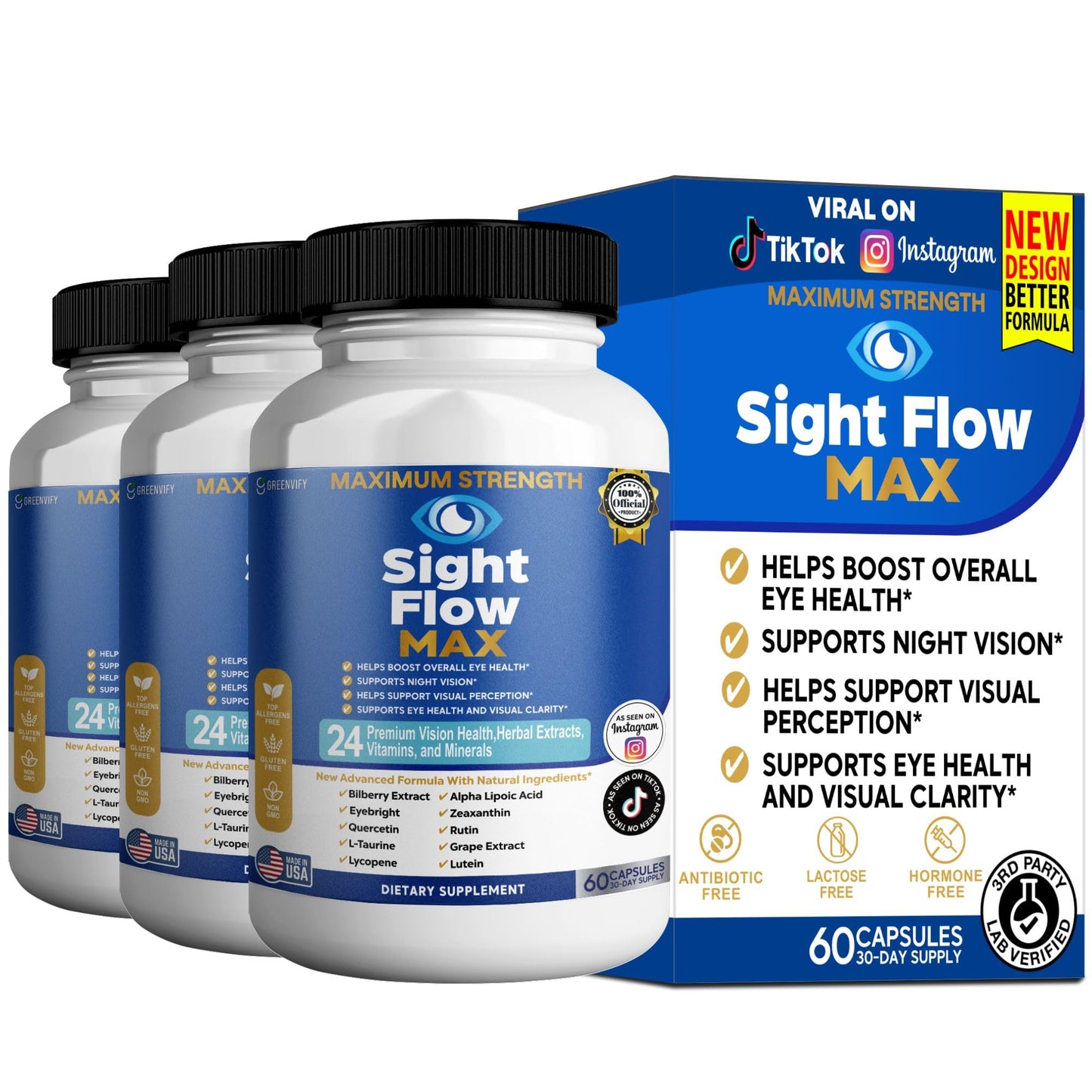 GREENVIFY Sight Flow Max Eye Health Supplement Capsule, 60 Capsules