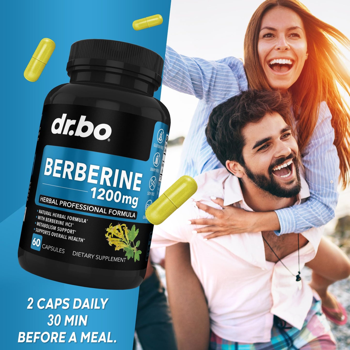 DR. BO Berberine HCL Supplement Capsules 1200mg 60 Count