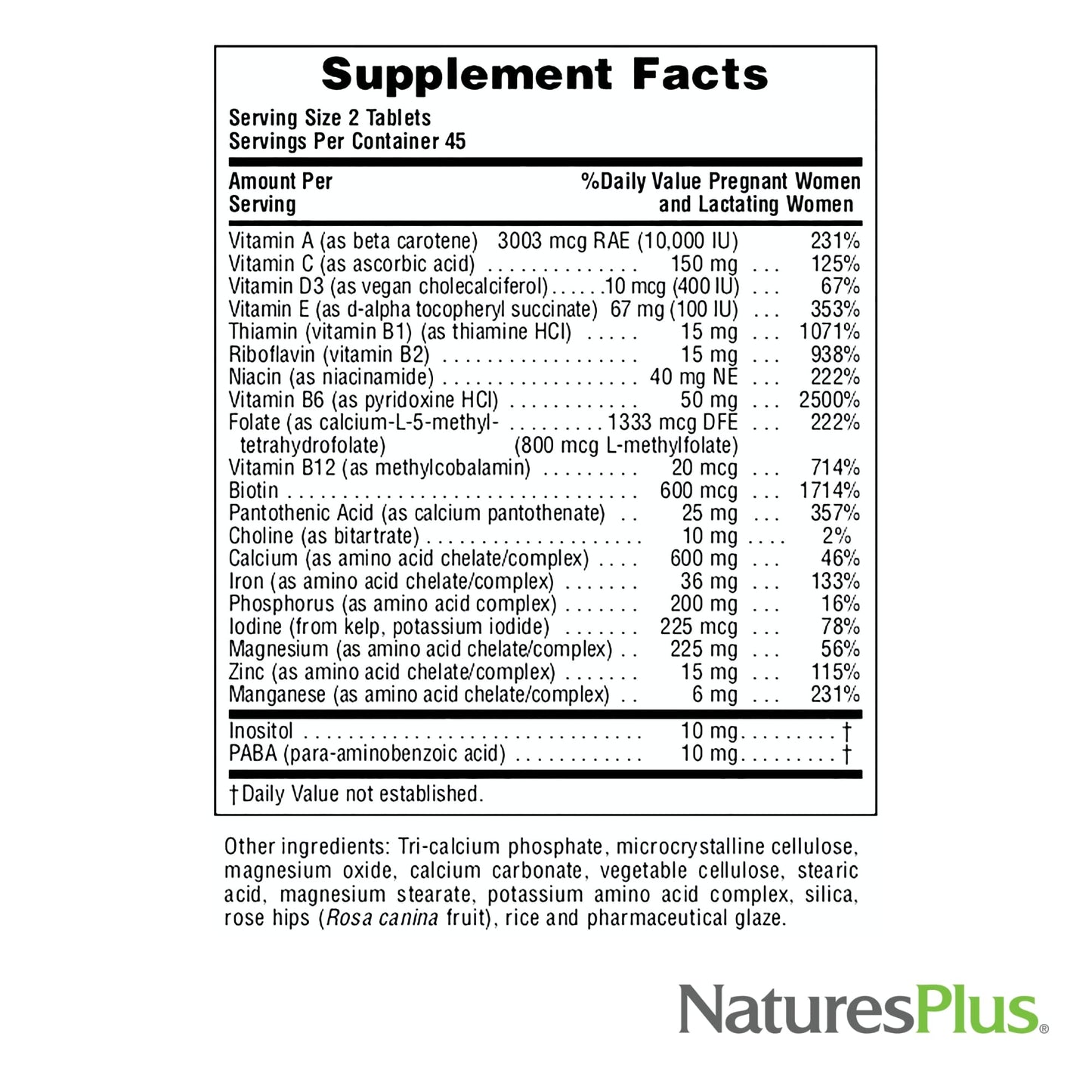 NaturesPlus Ultra Prenatal Multivitamin 90 Vegetarian Tablets