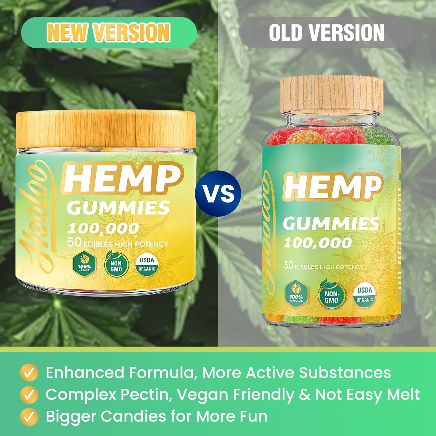 HOOLOO Hemp Gummies 100,000 for Deep Sound Bedtime Support and Discomfort Relief, Fruity Gummy Infused Omega 3 Vitamins, Made in USA, Gummy 100