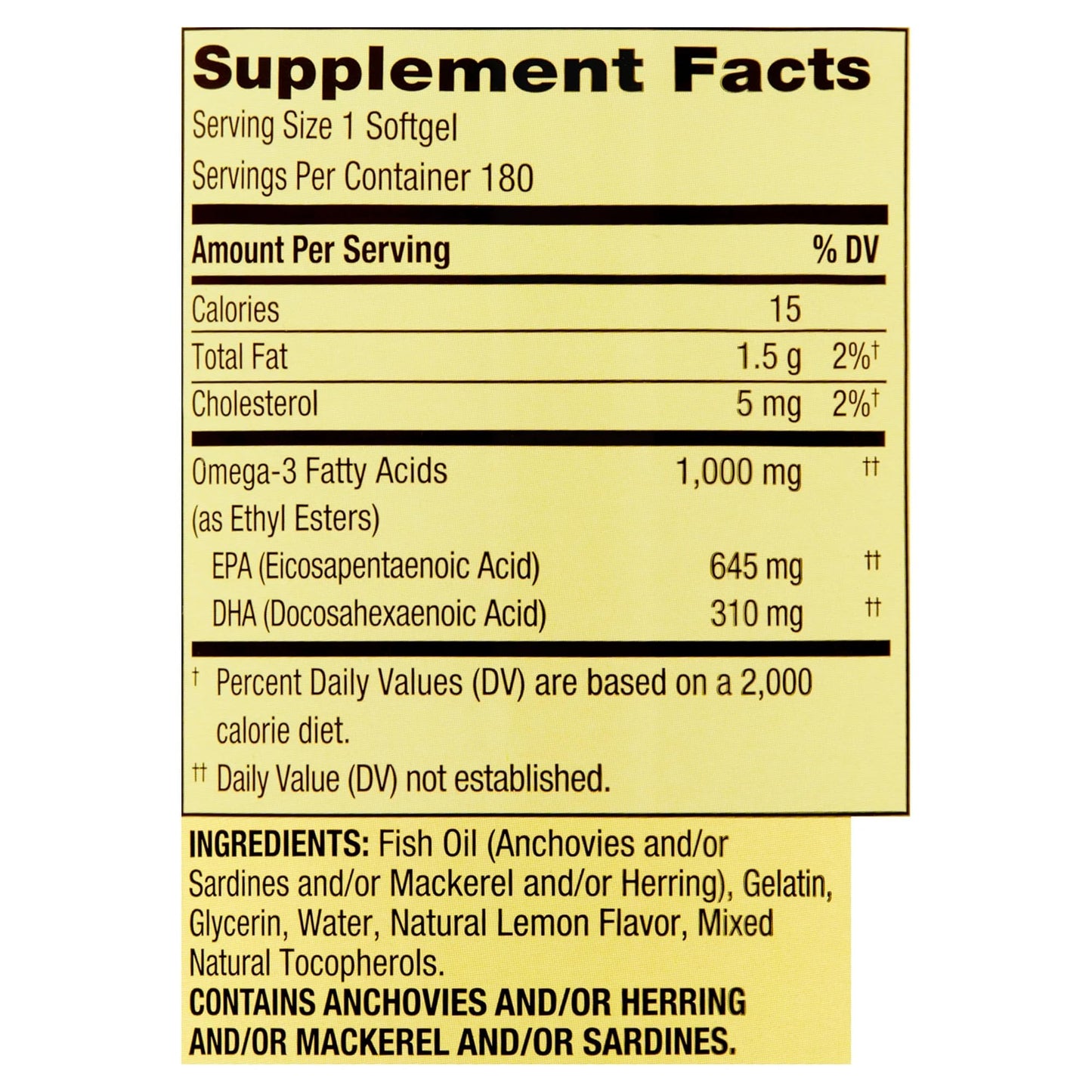 Spring Valley Omega-3 Softgels 1000 mg from Fish Oil, Lemon, 180 Count