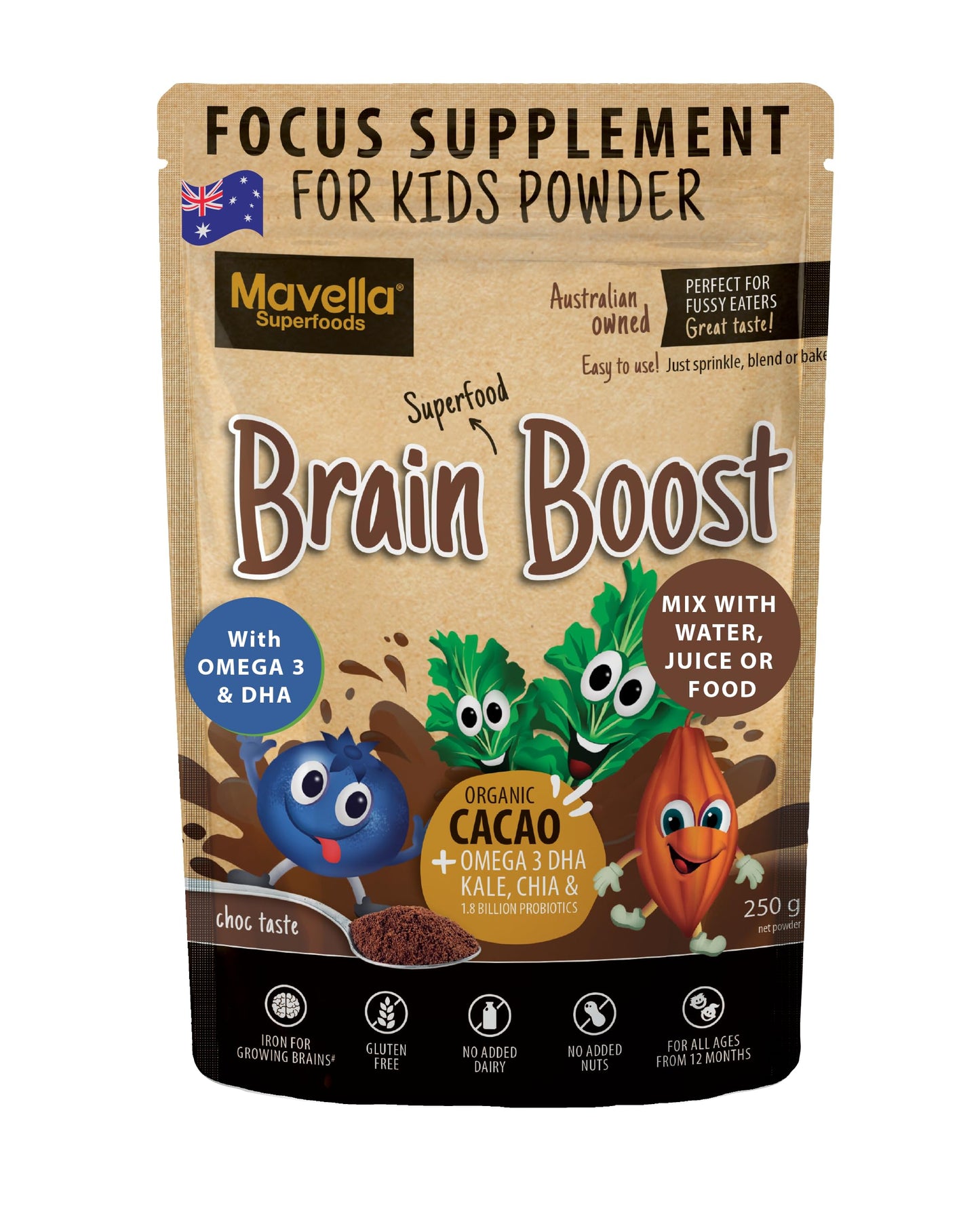 Mavella Focus Supplement for Kids Brain Boost Omega-3 DHA Flaxseed Powder 8.82 Ounce