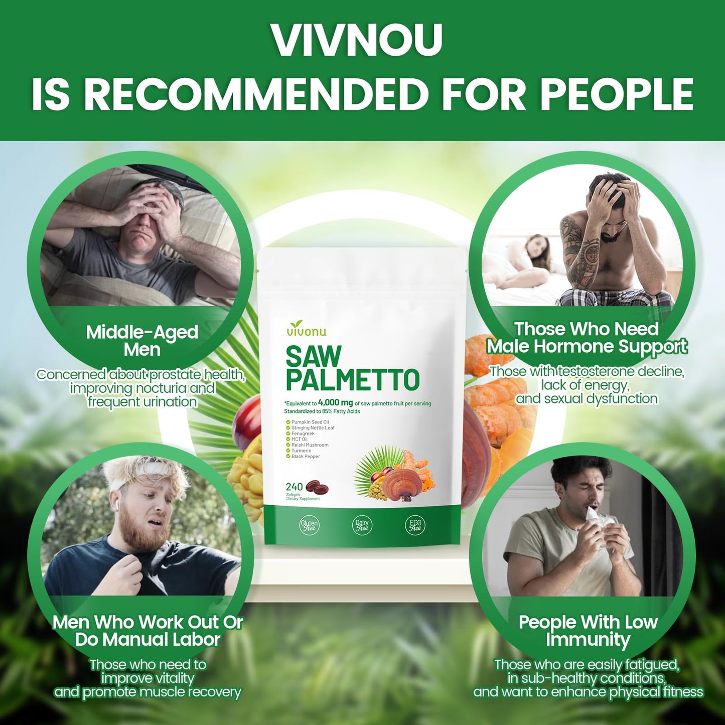 VivoNu Saw Palmetto Extract 8 in 1 with Pumpkin Seed Oil Capsules 240