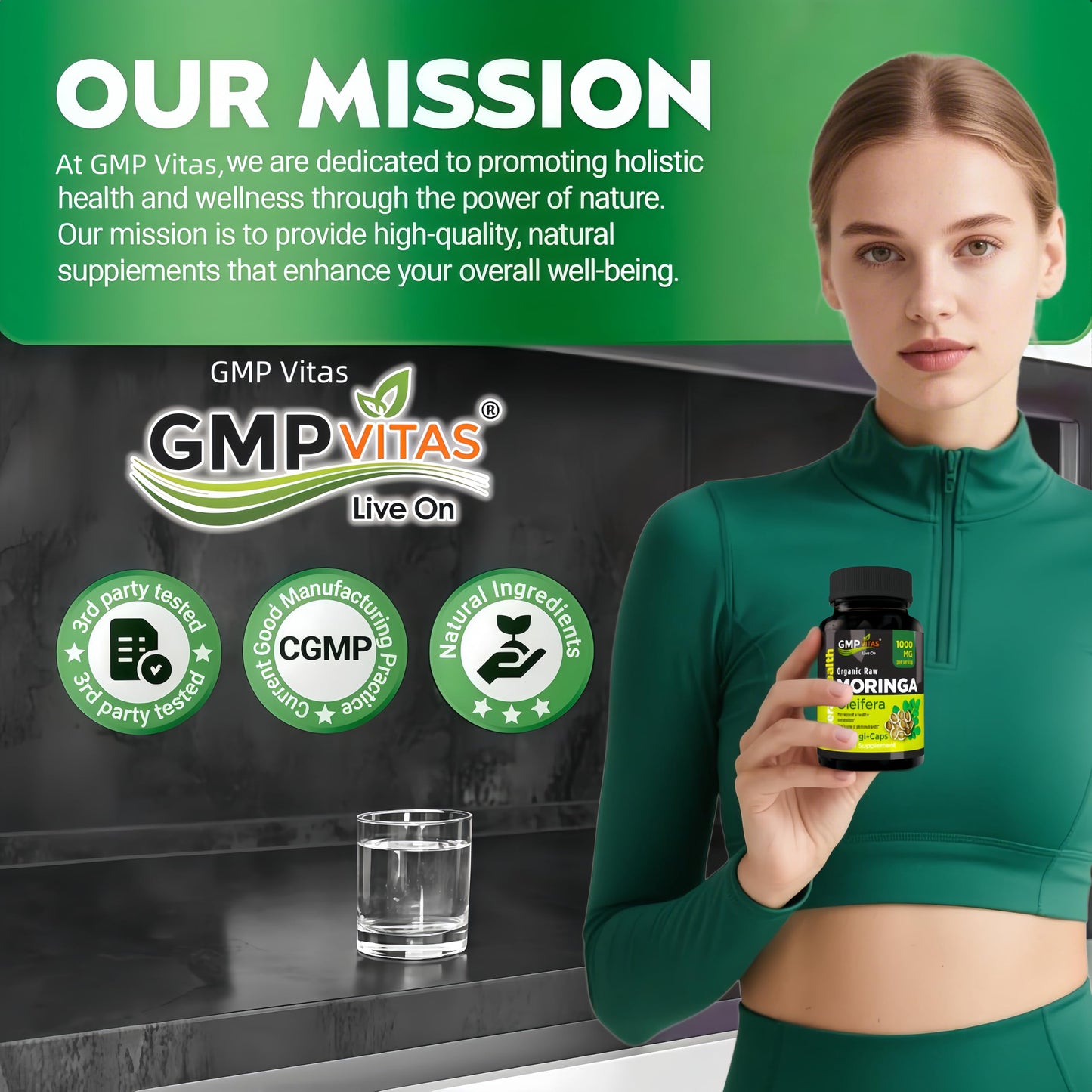 GMP Vitas Organic Moringa 1000mg Capsules, 90 Capsules