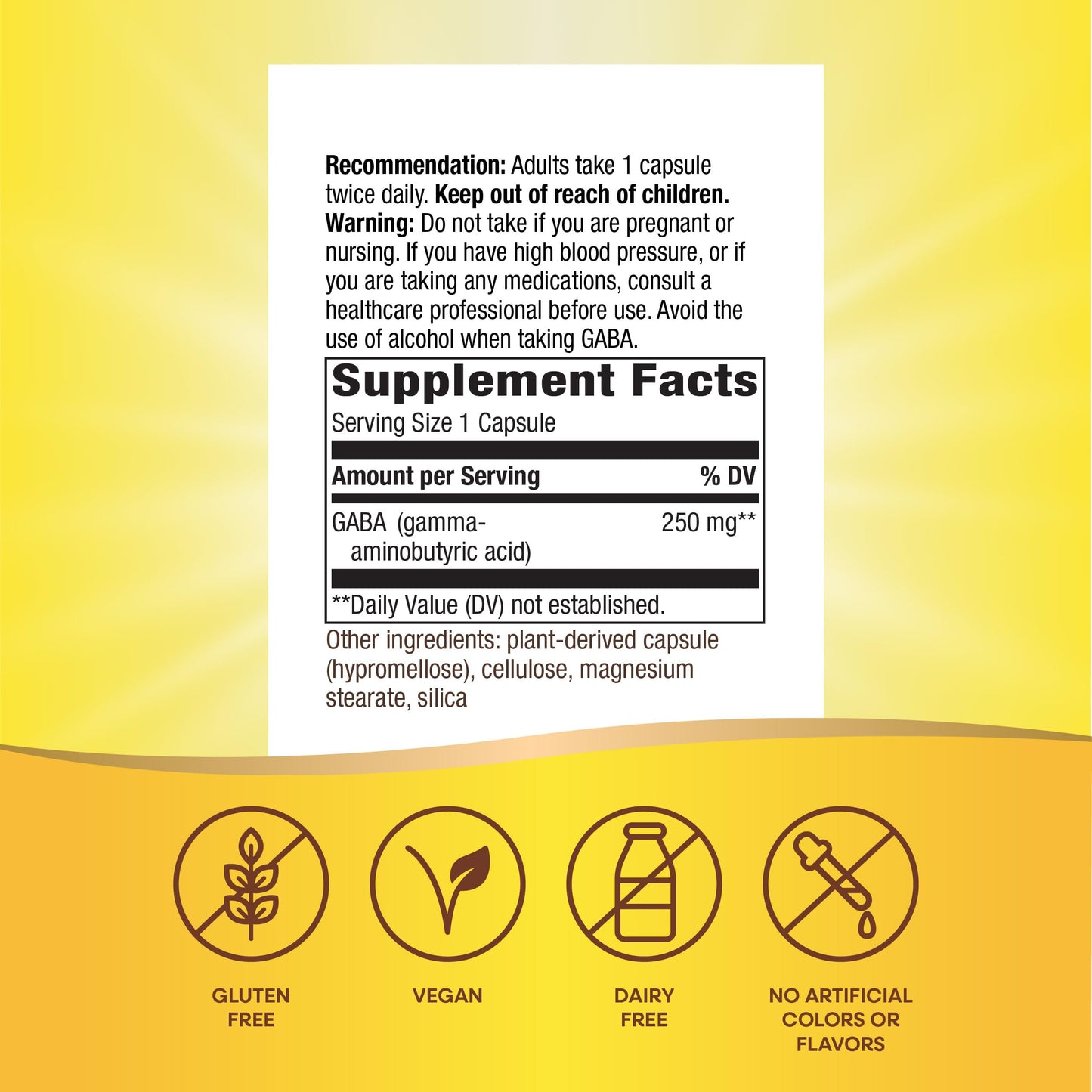 Nature's Way GABA, Gamma-Aminobutyric Acid Capsules, 60 Count