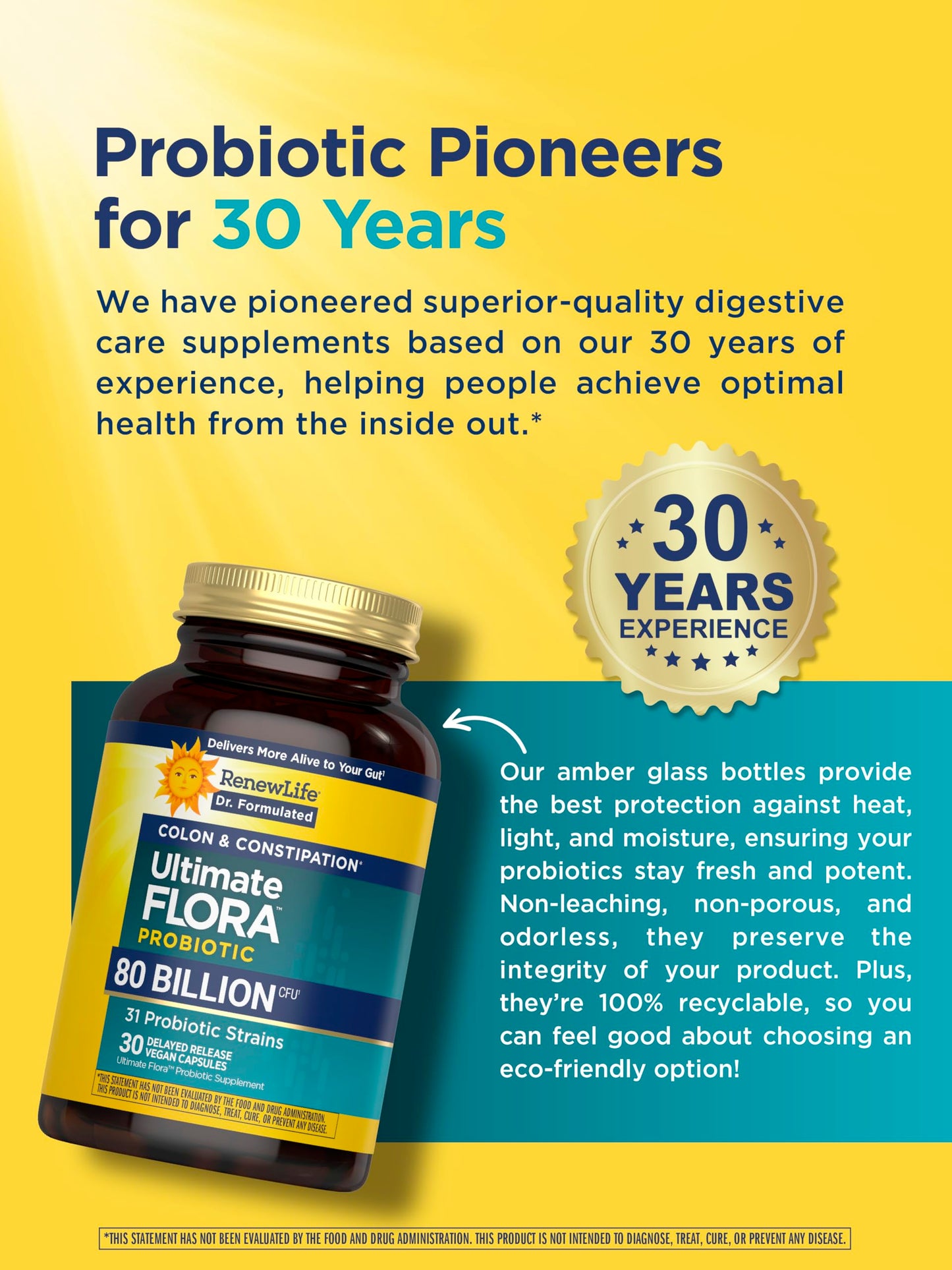 Renew Life Ultimate Flora Probiotics Colon & Constipation Support 80 Billion CFU Delayed Release Vegan Capsules, 30 Count