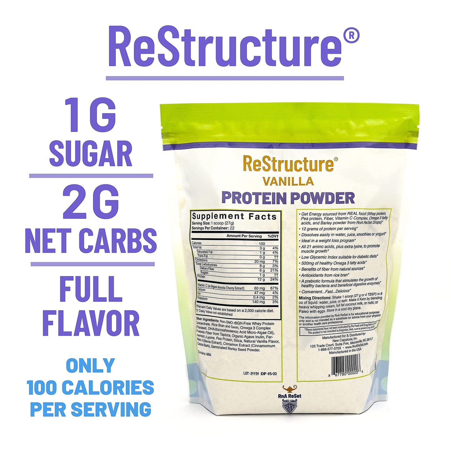 RnA ReSet Performance Bundle: ReMag Liquid Magnesium (Liquid, 8.1 oz) & ReStructure Vanilla Whey Protein (Powder, 594 g) – 1 Bundle
