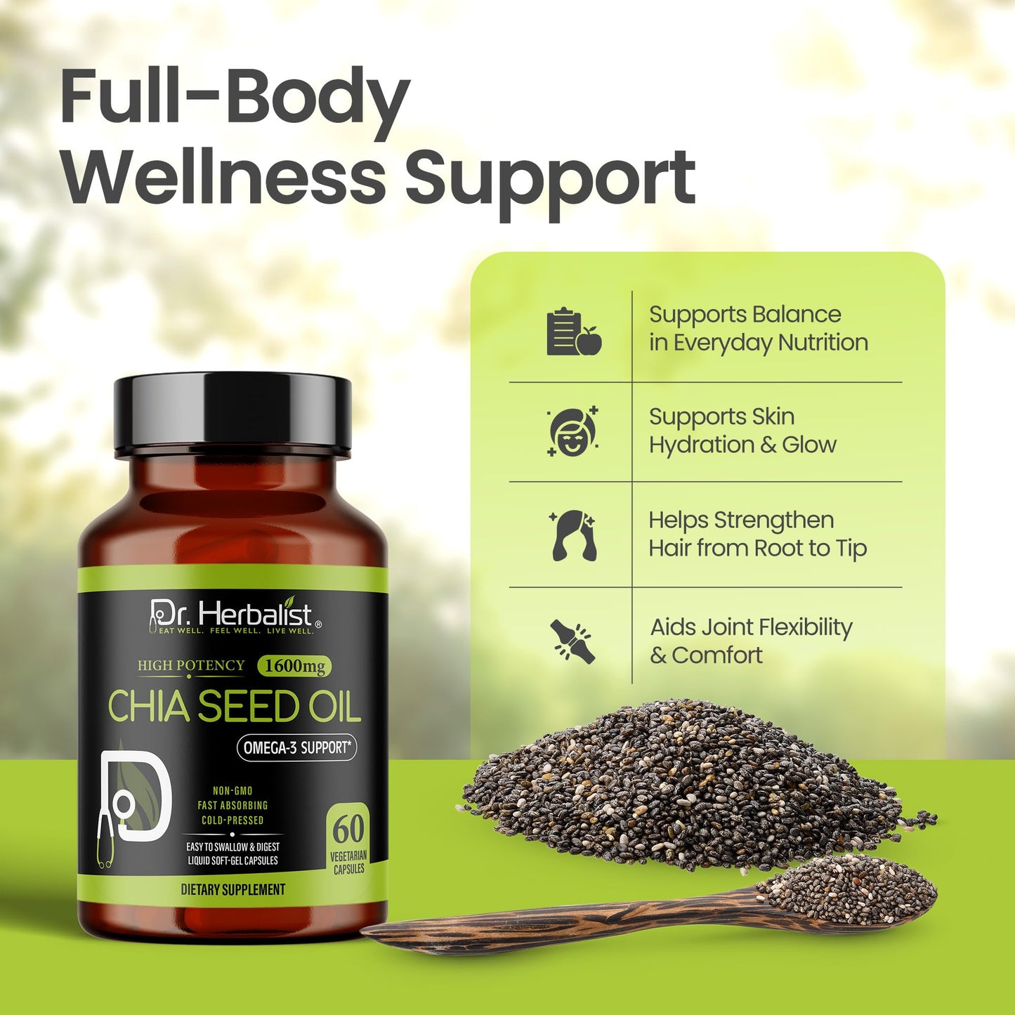 Dr. HERBALIST Chia Seed Oil 1600mg Capsules, 60 Capsules