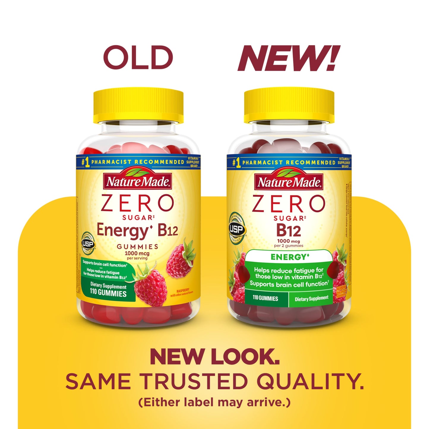 Nature Made Vitamin B12 Gummies, 1000 mcg per Serving, Zero Sugar, Energy Metabolism Support, Aspartame Free, 110 Gummies