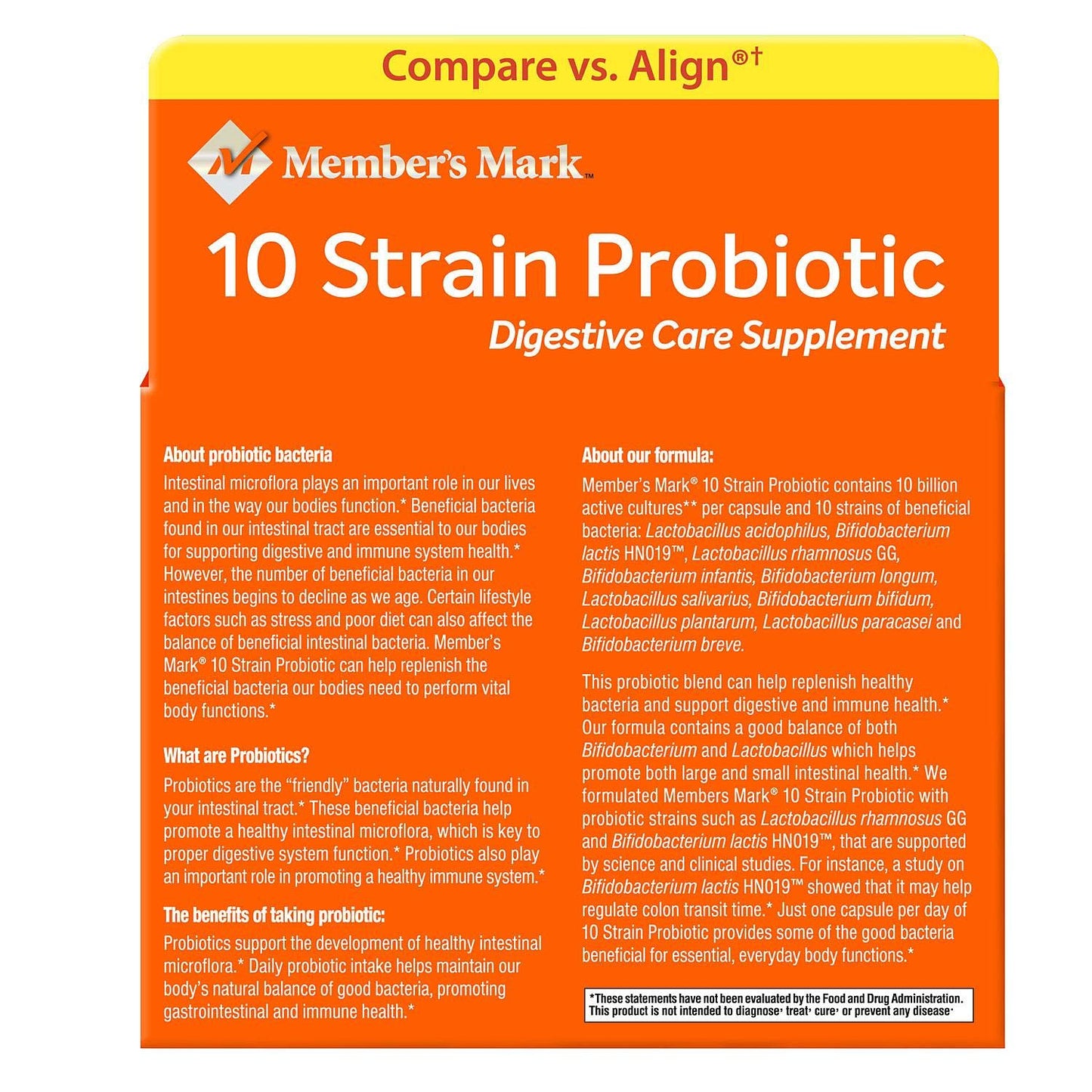 Member's Mark 10 Strain Probiotic Capsule 84 Count