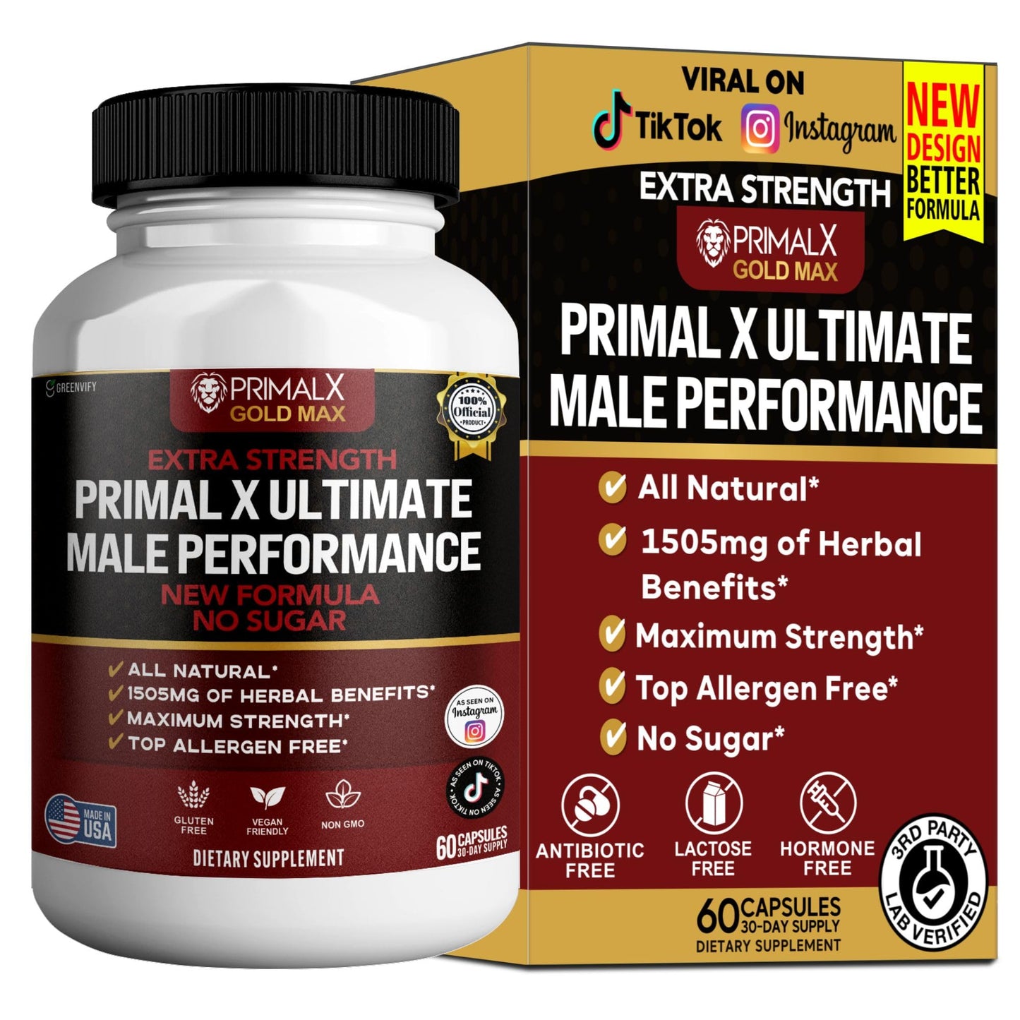 GREENVIFY Primal X Gold Max Ultimate Supplement Extra Strength 60 Capsules