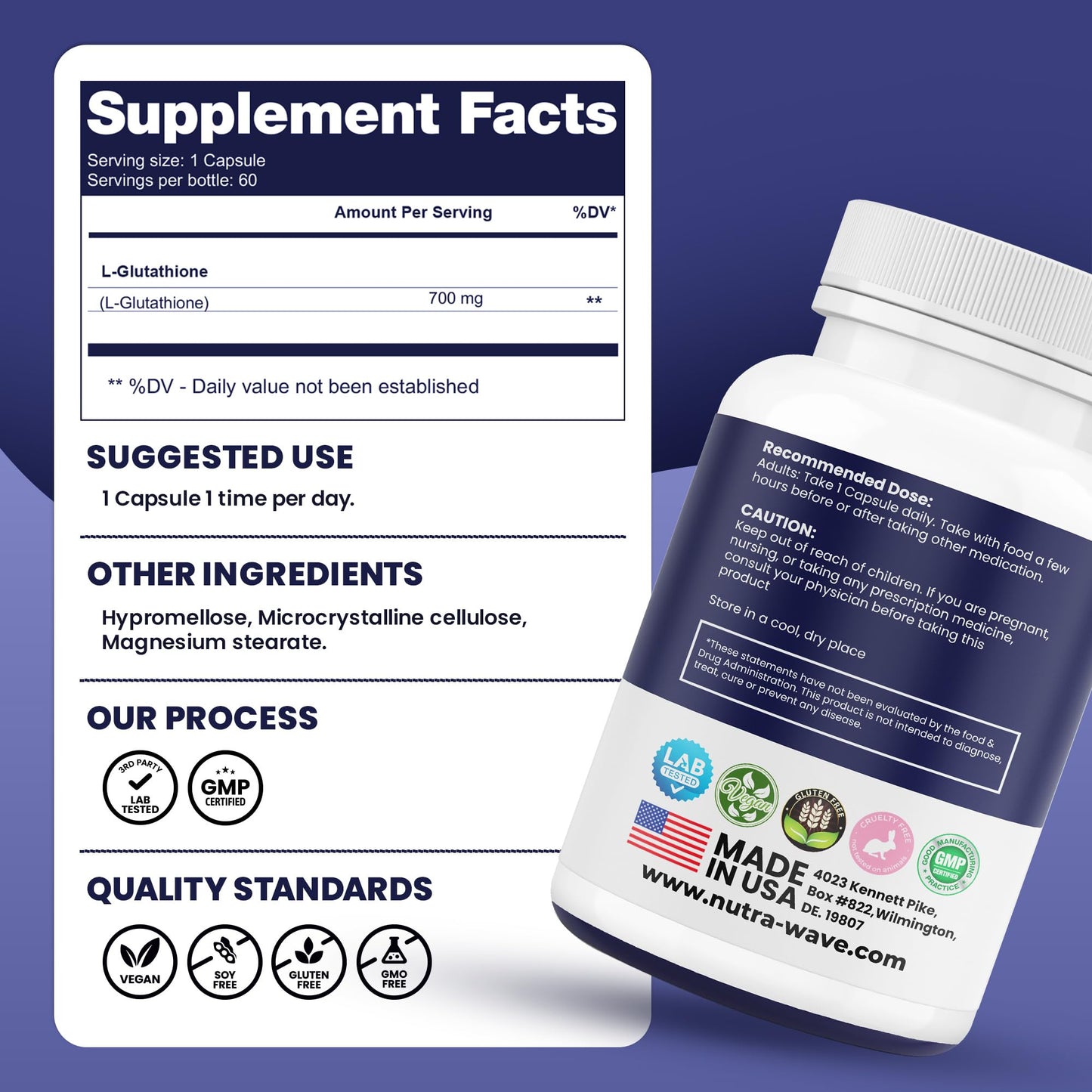 Nutra Wave L-Glutathione Reduced 700mg Capsules, 60 Count