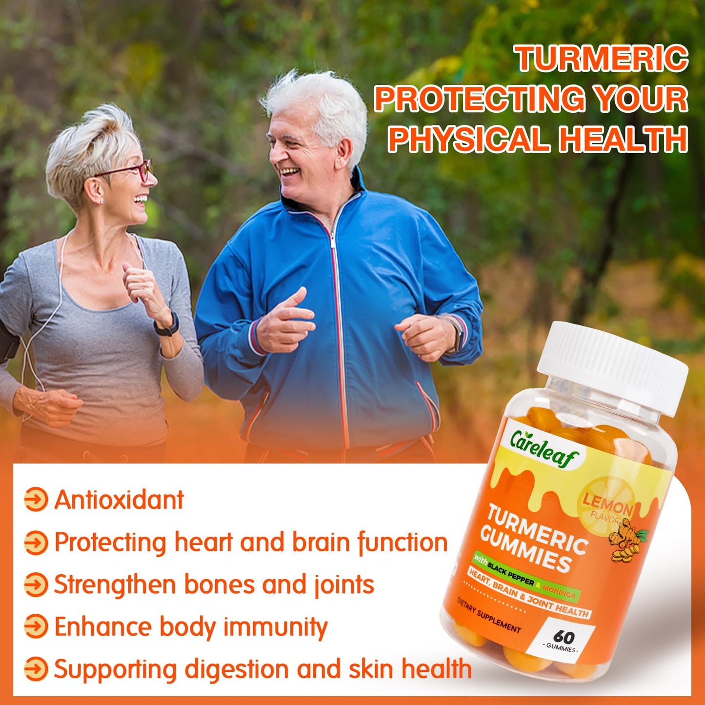careleaf Turmeric Gummies with Black Pepper & Moringa Extract Gummy 60 Count