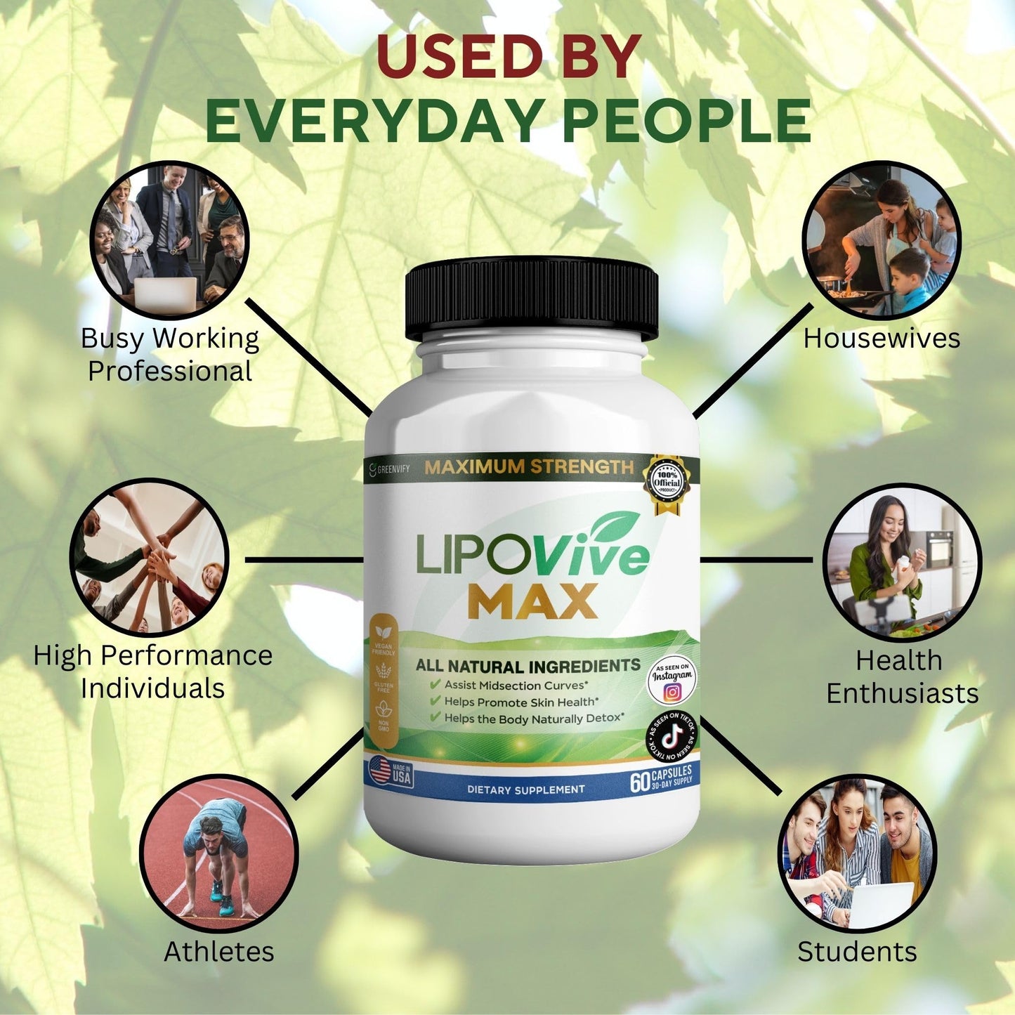 GREENVIFY LIPOVive MAX Maximum Strength Natural Supplement Capsules, 60 Capsules