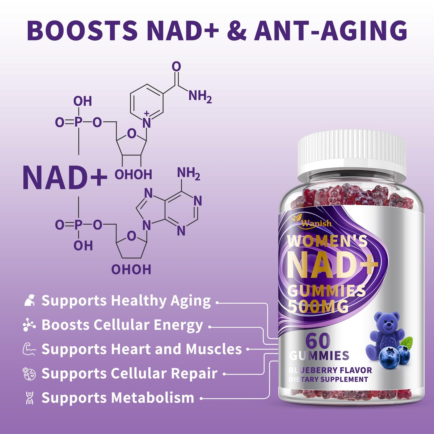 Wanish NAD Gummies for Women, 60 Gummies