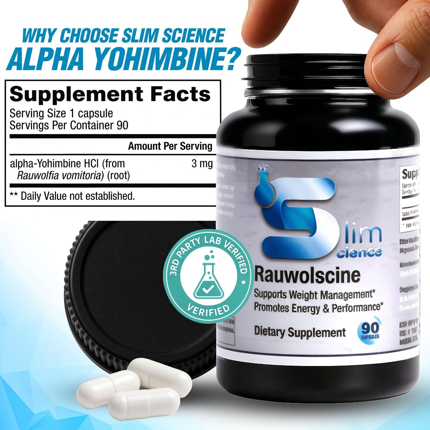 Slim Science Rauwolscine Yohimbine HCL Dietary Supplement 3mg Per Capsule, 90 Capsules