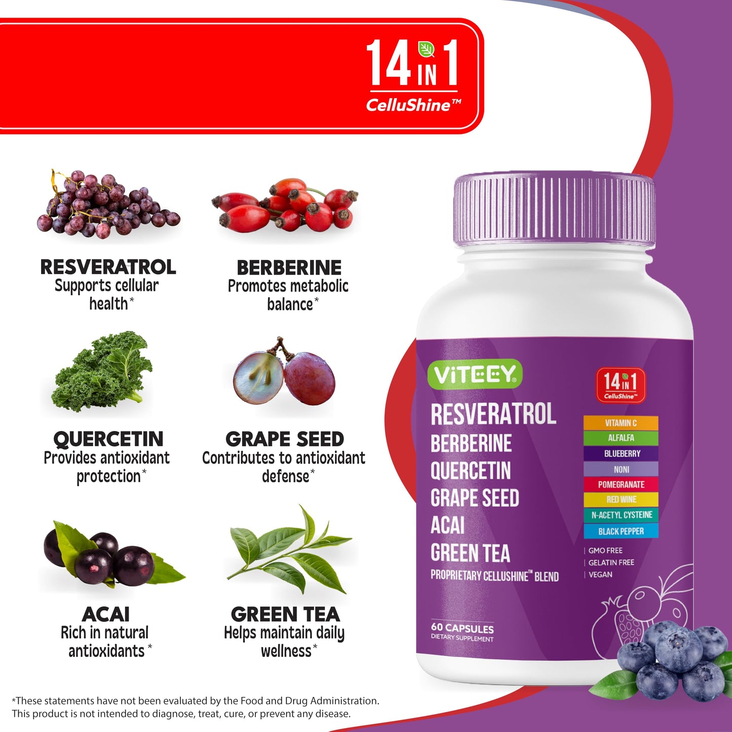 Viteey 14in1 CelluShine Capsule Blend, 60 Capsules