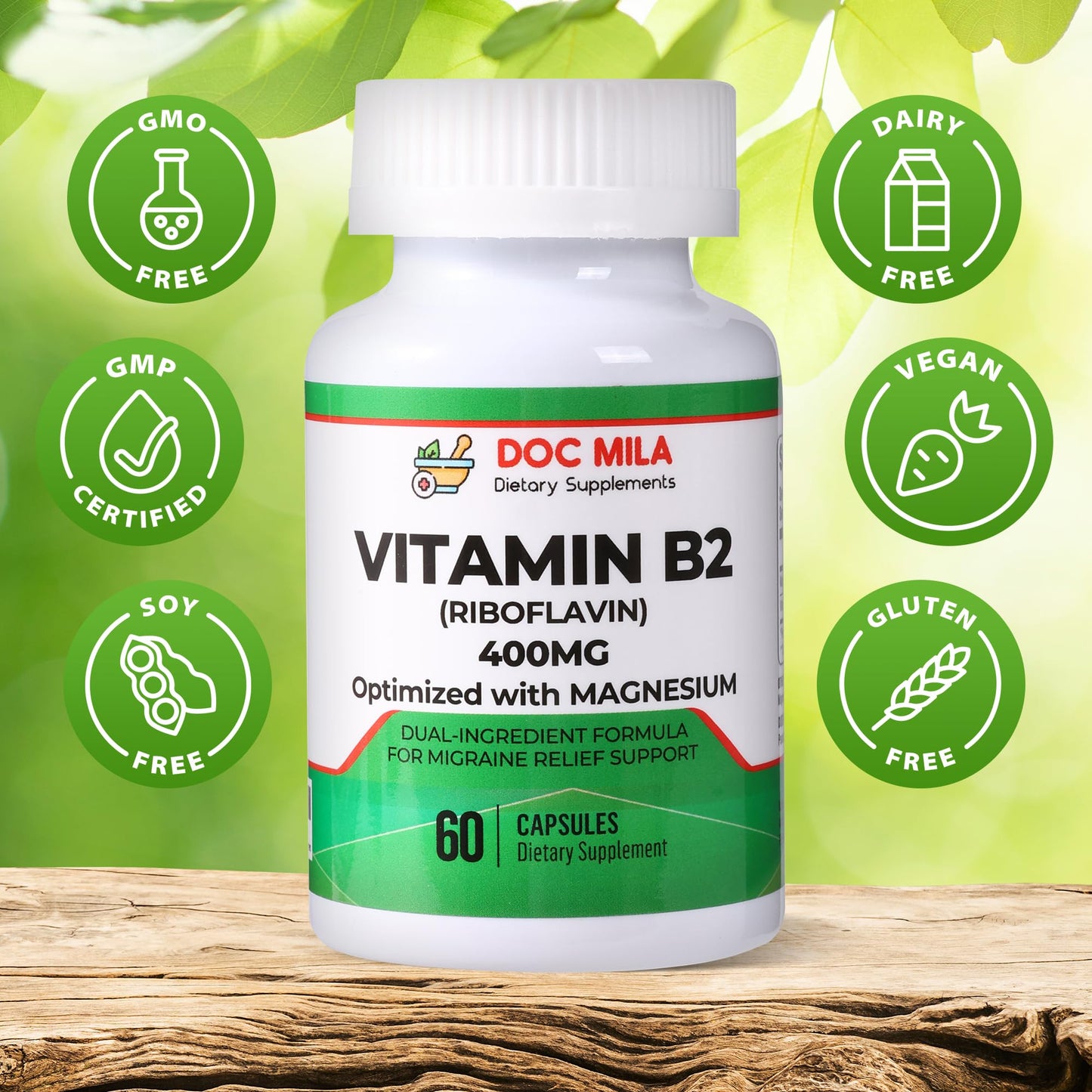 Doc Mila Vitamin B2 Riboflavin 400mg Capsule, 60 Count
