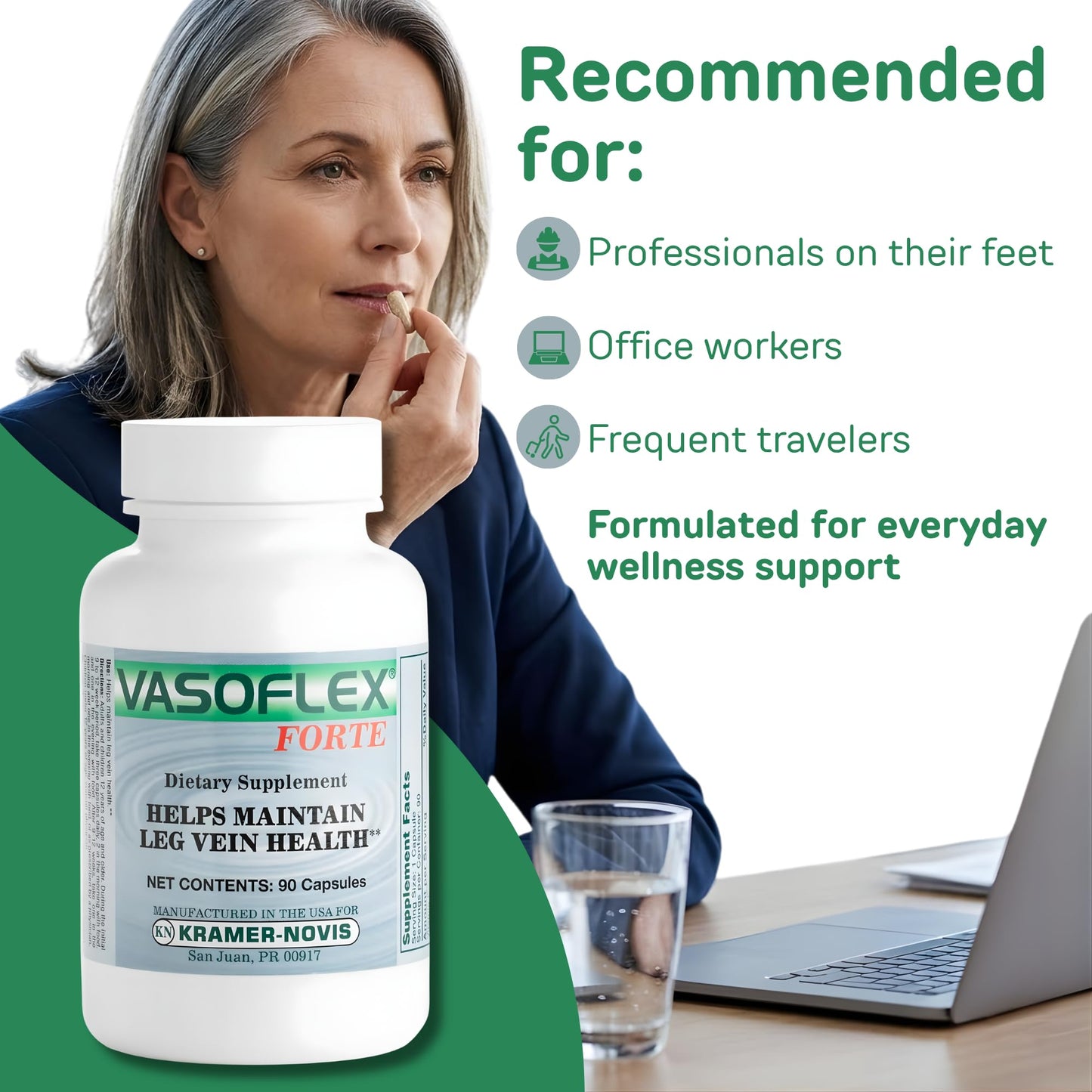 Vasoflex Forte Leg Vein Health Supplement Capsules, 90 Count