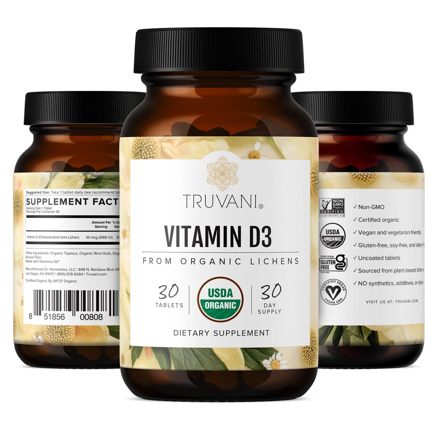 Truvani Organic Vitamin D3 Capsules, 30 Count